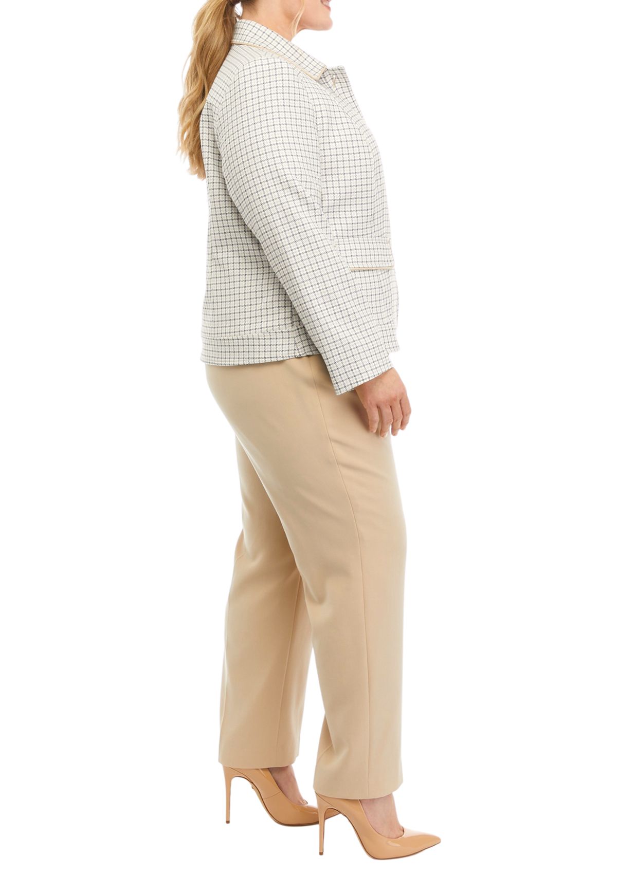 Womens Plus Size Plaid Five Button Jacket and Slim Pant Set