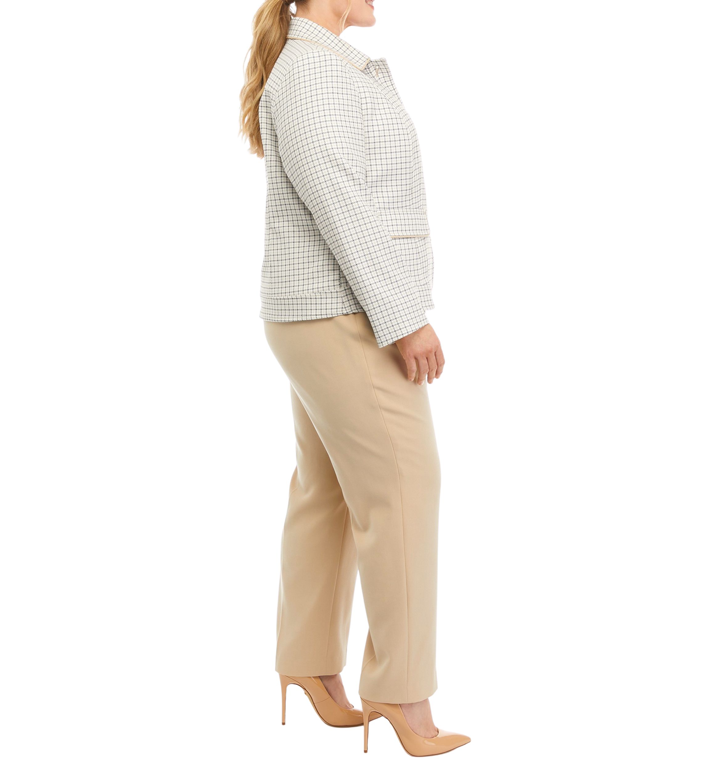 Womens Plus Size Plaid Five Button Jacket and Slim Pant Set
