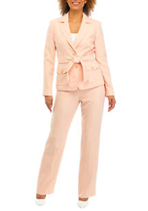 Le Suit Women's Crossdye Belted Safari Jacket and Pant Set | belk