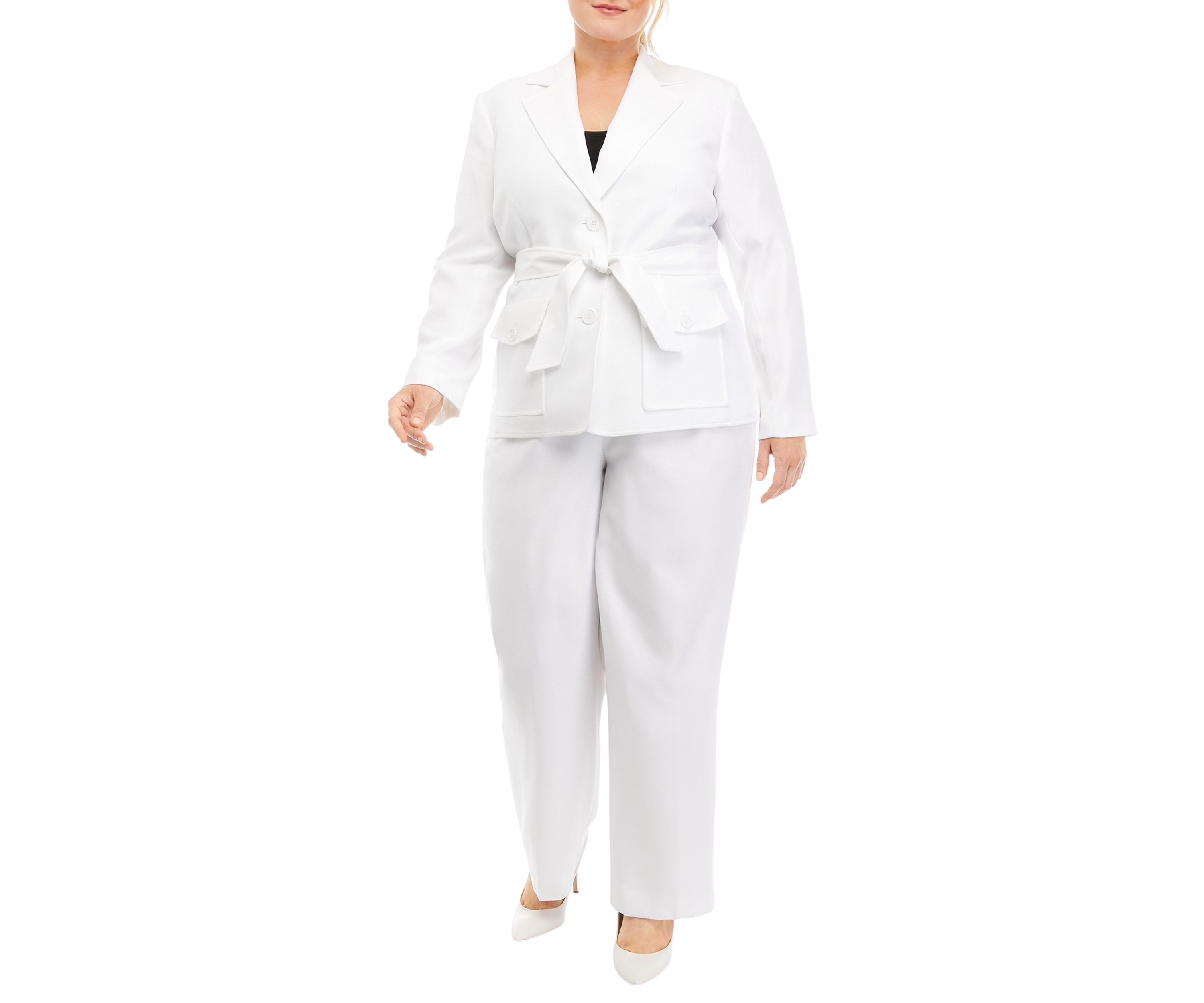 Womens Plus Size Crossdye Belted Safari Jacket and Pant Set
