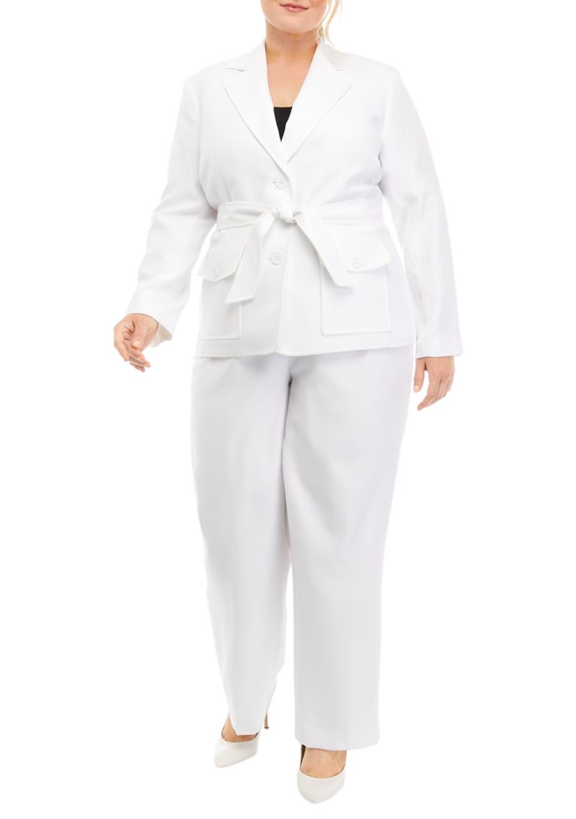 Womens Plus Size Crossdye Belted Safari Jacket and Pant Set