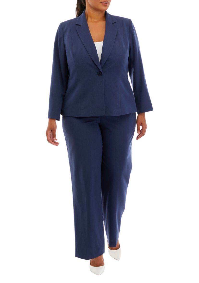 Womens Plus Size Herringbone One Button Jacket and Pant Set