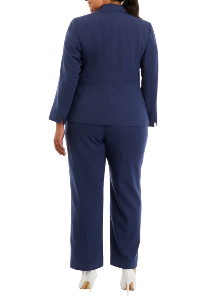 Womens Plus Size Herringbone One Button Jacket and Pant Set