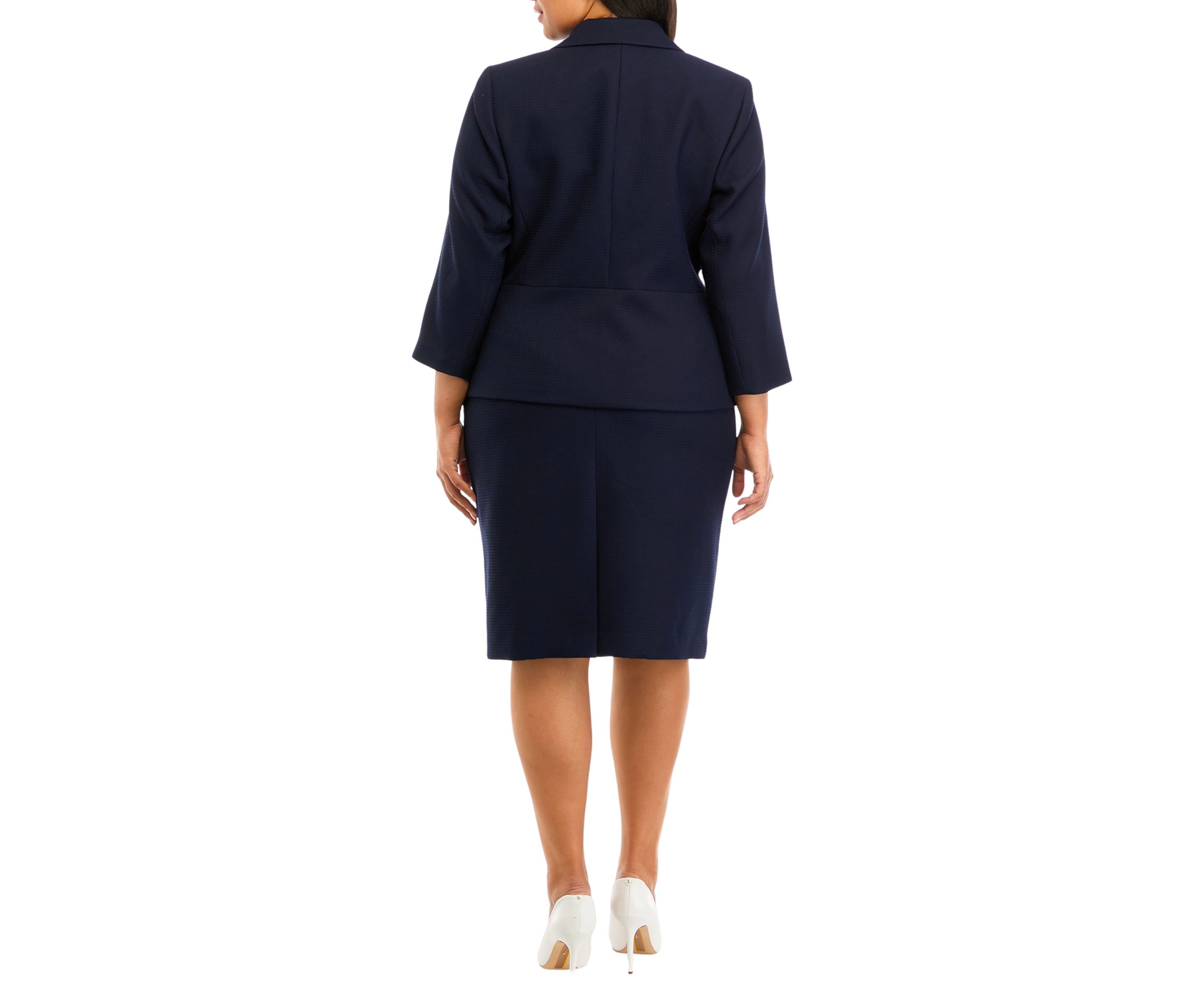 Womens Plus Size Geo Jaquard One Button Jacket and Skirt Set