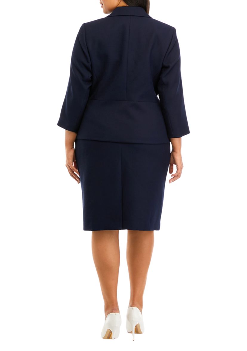 Womens Plus Size Geo Jaquard One Button Jacket and Skirt Set