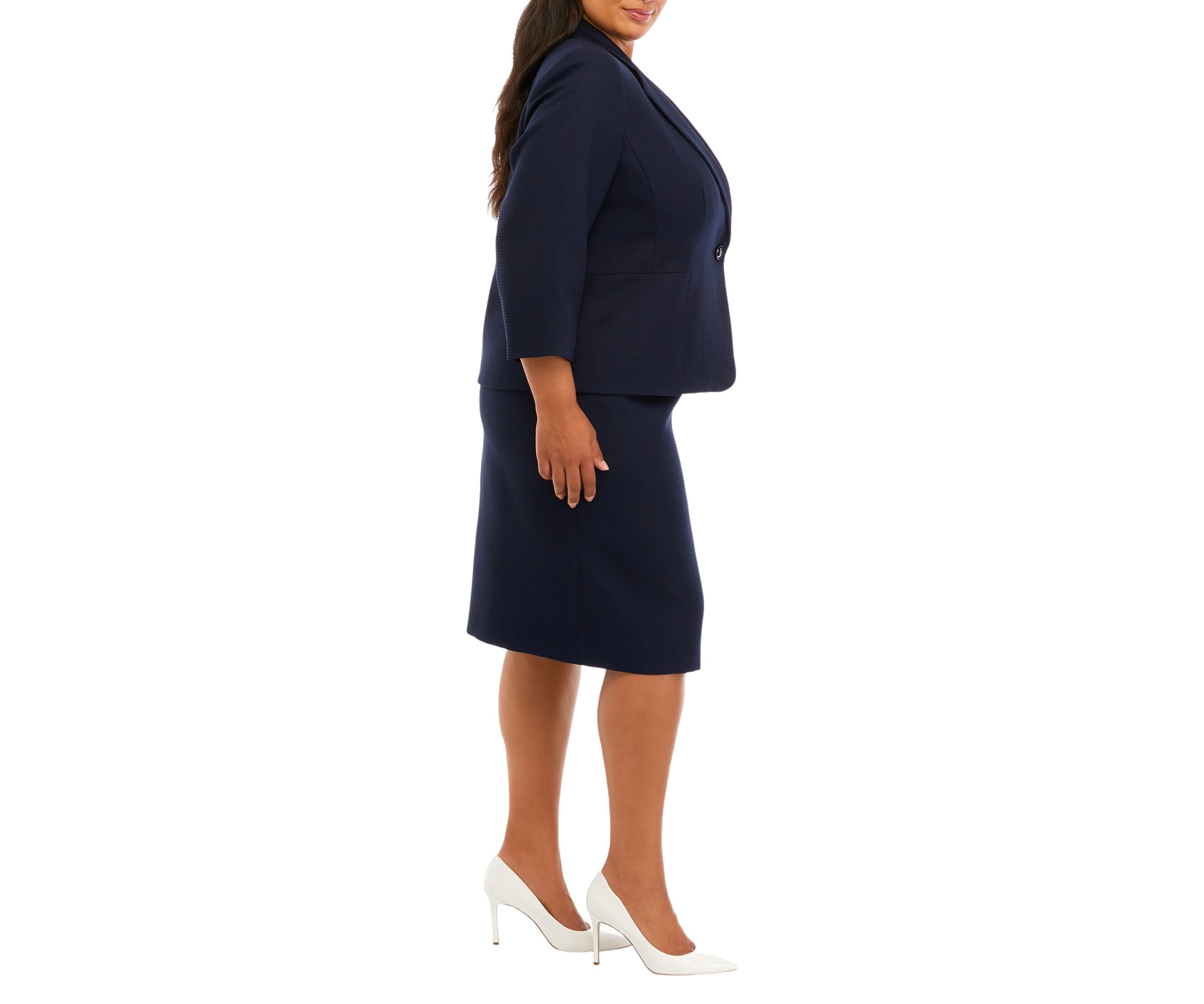 Womens Plus Size Geo Jaquard One Button Jacket and Skirt Set