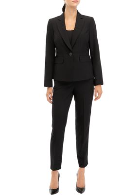 Le Suit Women s Stretch Crepe One Button Pant Suit Set belk