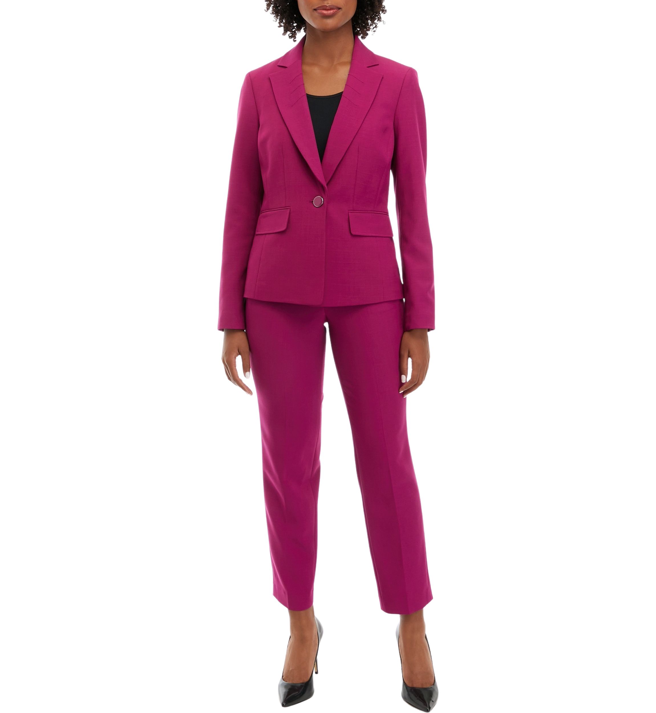 Womens Stretch Crepe One Button Pant Suit Set