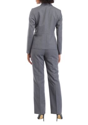 Women's Petite Windowpane Two Button Flap Pocket Jacket and Kate Pant Set