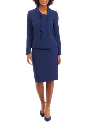 Le Suit Women's Plus Size Two Button Navy Pant Suit, Navy, 14