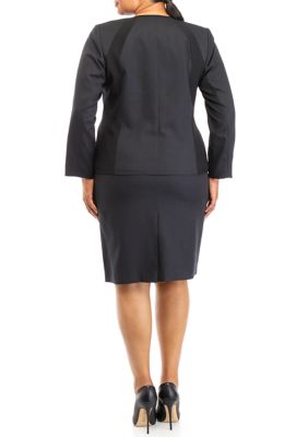 Women's Plus Combo Jacket With Hook and Eye Closure Straight Skirt Set