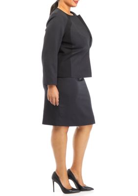 Women's Plus Combo Jacket With Hook and Eye Closure Straight Skirt Set