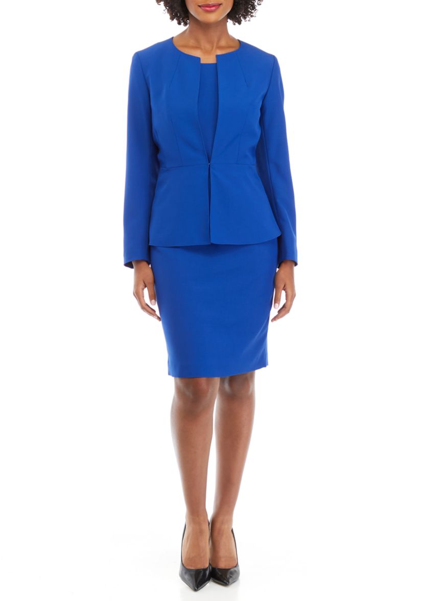 Womens Petite Jacket With Peplum and Basic Sheath Dress Set