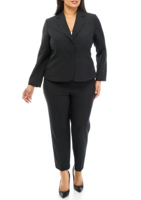 Le Suit Women's Plus Size Two Button Inset Waist With Elastic Back Pant Set