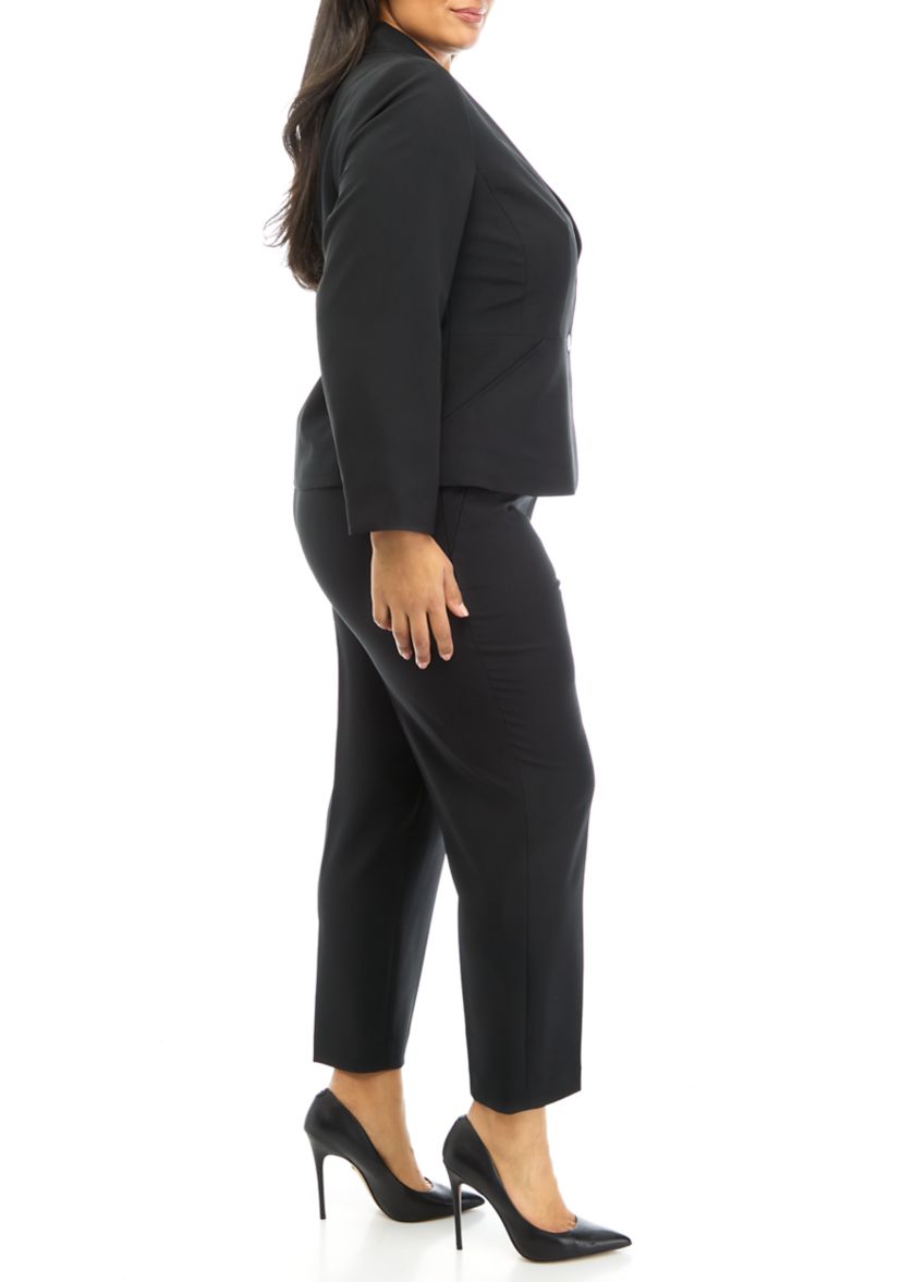Womens Plus Size Two Button Inset Waist With Elastic Back Pant Set