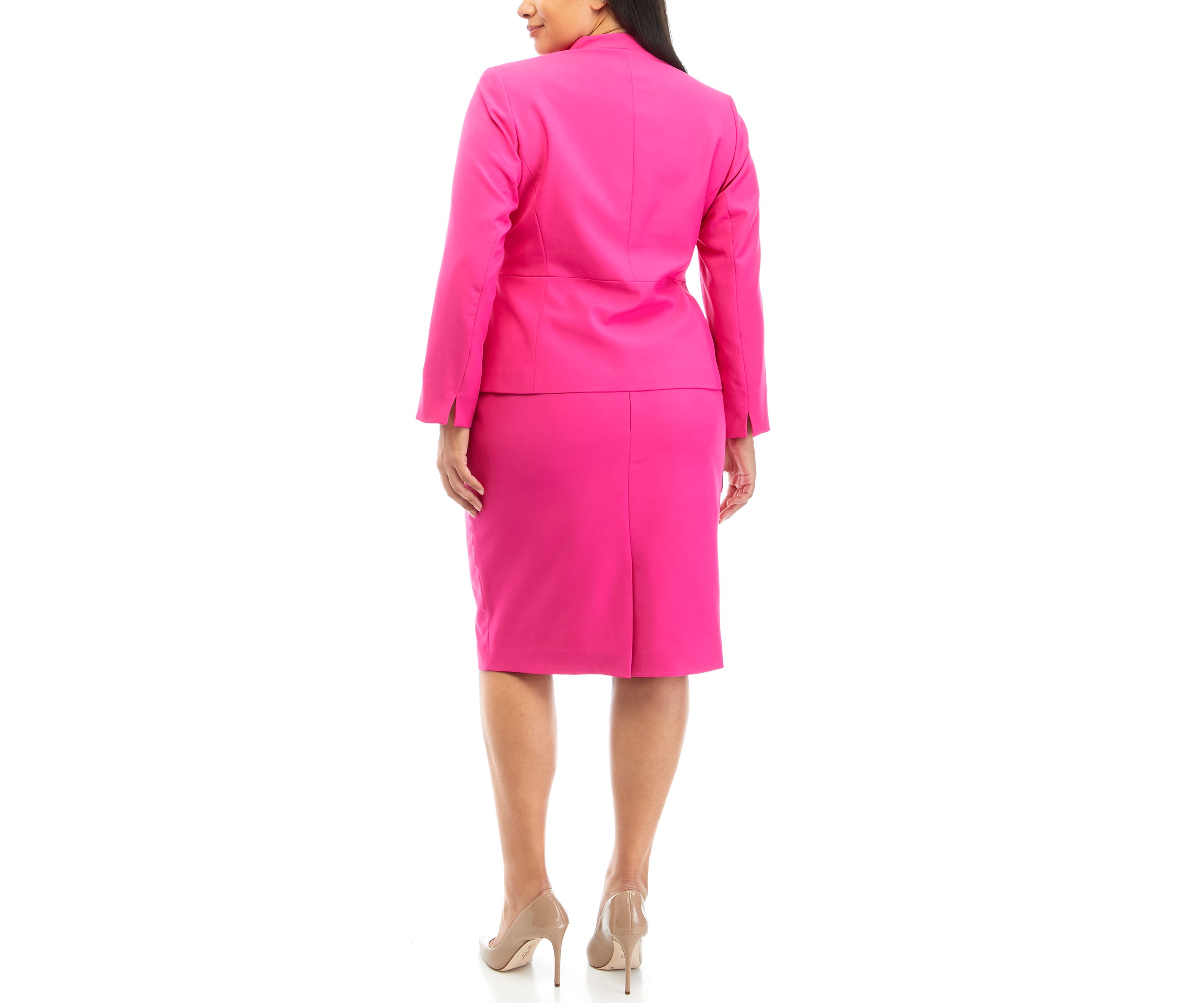 Womens Plus Size Collarless Two Button Jacket and Slim Skirt Set