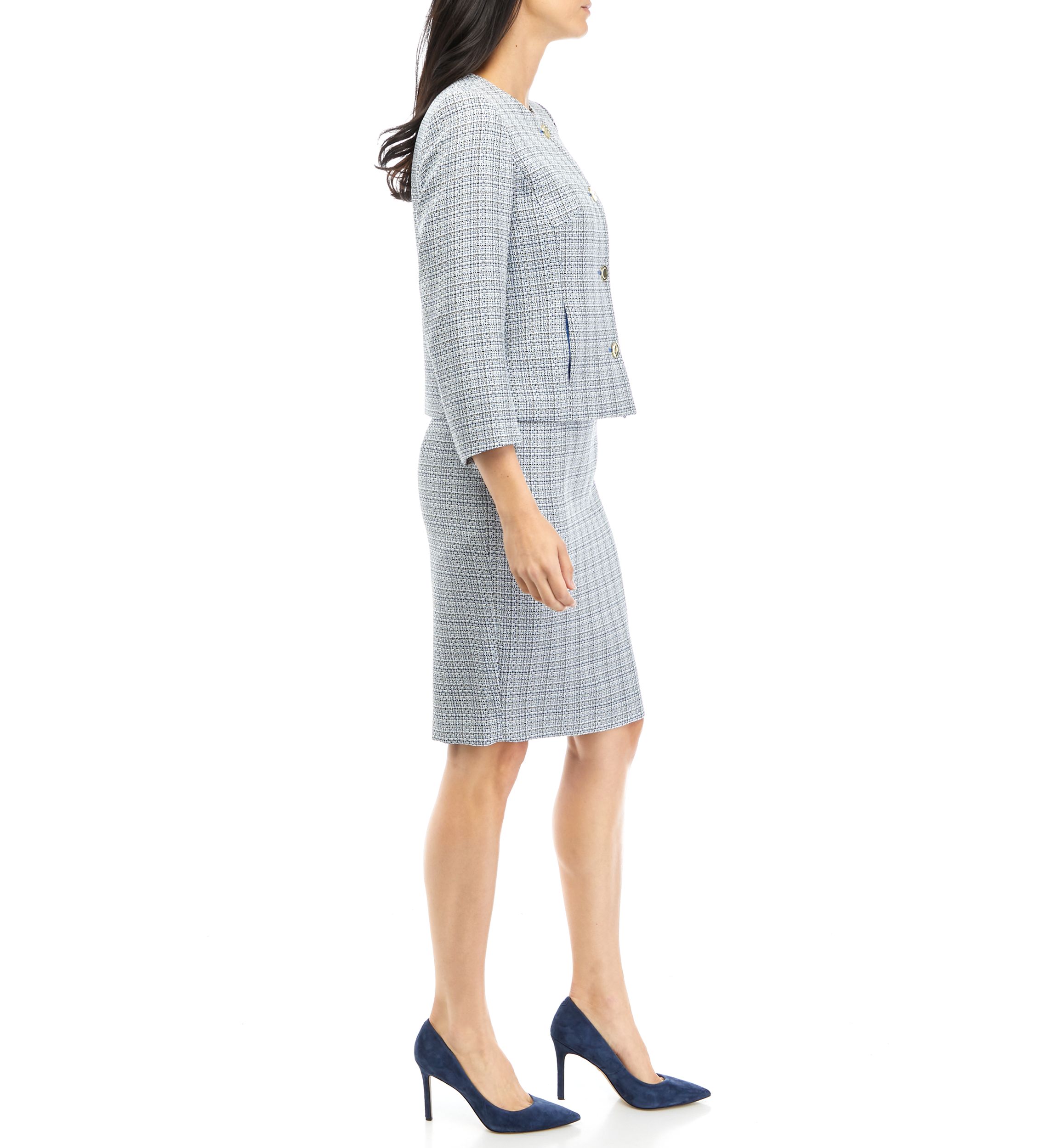 Womens Tweed Four Button Jacket and Slim Skirt Set