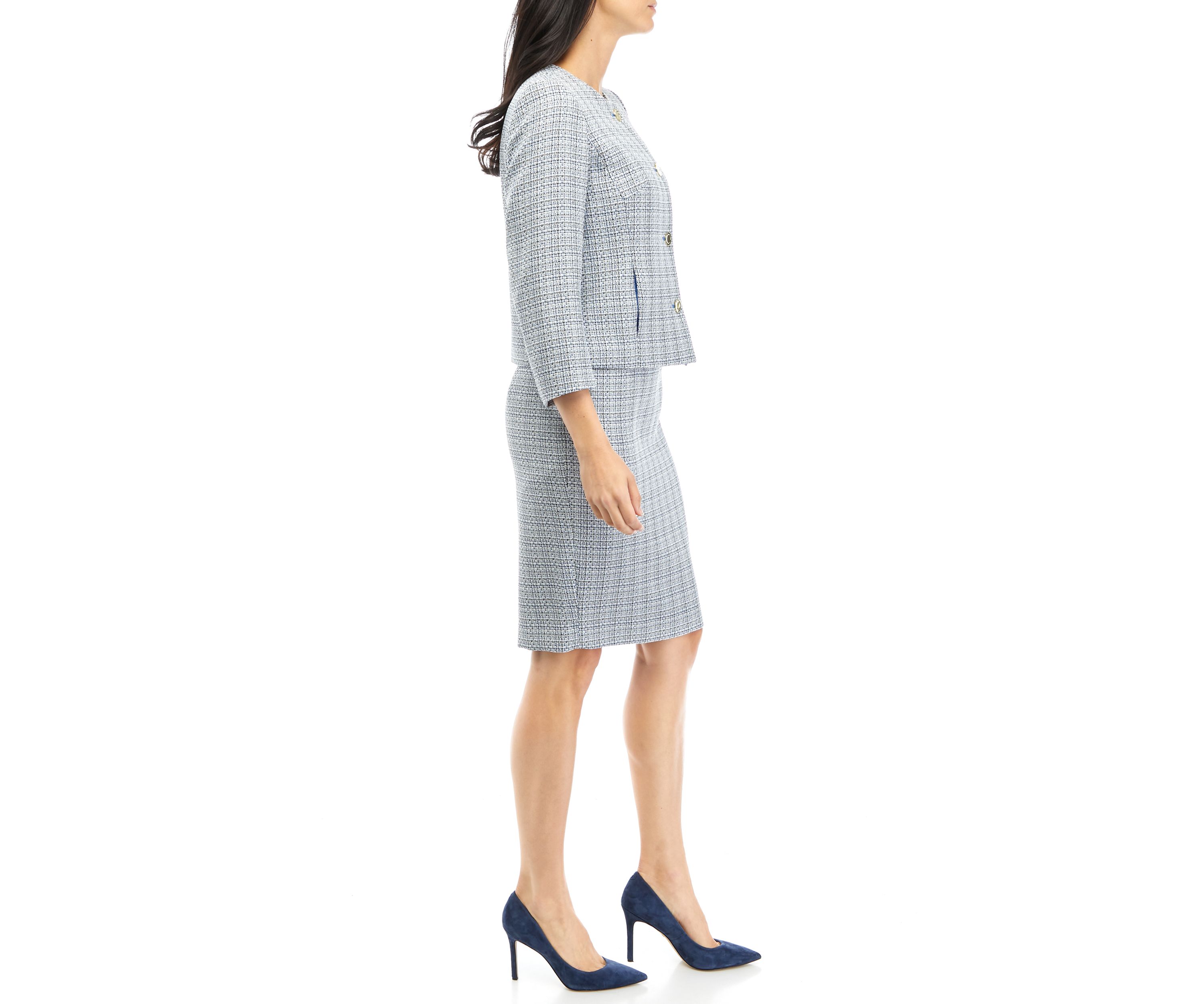 Womens Tweed Four Button Jacket and Slim Skirt Set