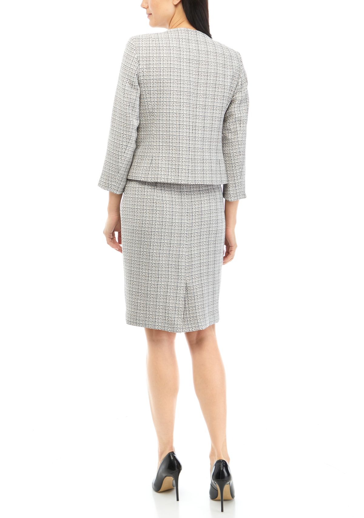 Womens Petite Tweed Four Button Jacket and Slim Skirt Set