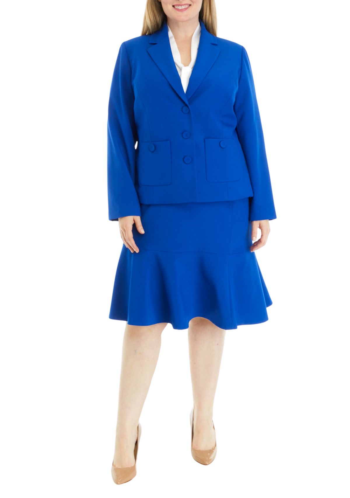 CREPE 3 BTTN JKT & FLOUNCE SKIRT