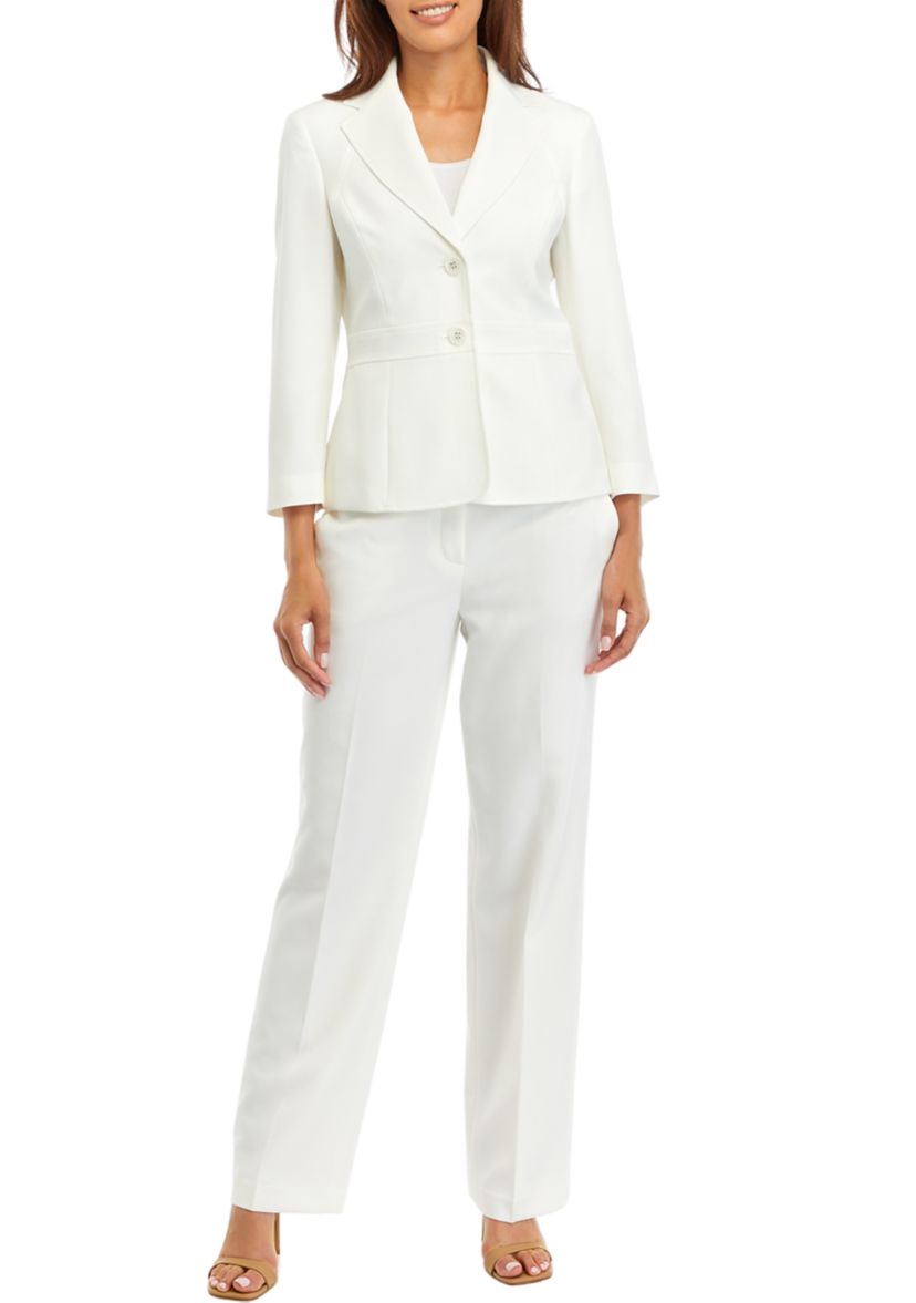 2 BUTTON NOTCH COLLAR INSET WAIST SEAMED JKT W/ 3/4 SLV AND FLY FRONT EXTEND TAB TROUSER