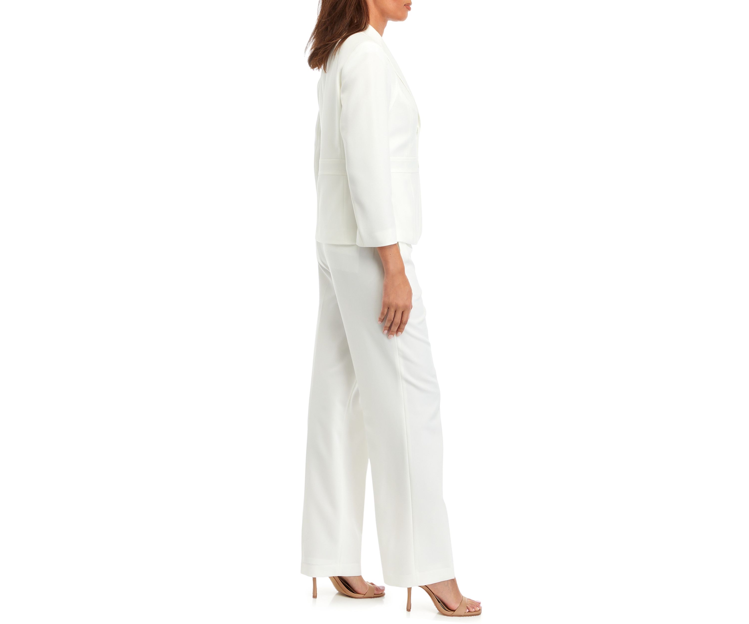 2 BUTTON NOTCH COLLAR INSET WAIST SEAMED JKT W/ 3/4 SLV AND FLY FRONT EXTEND TAB TROUSER