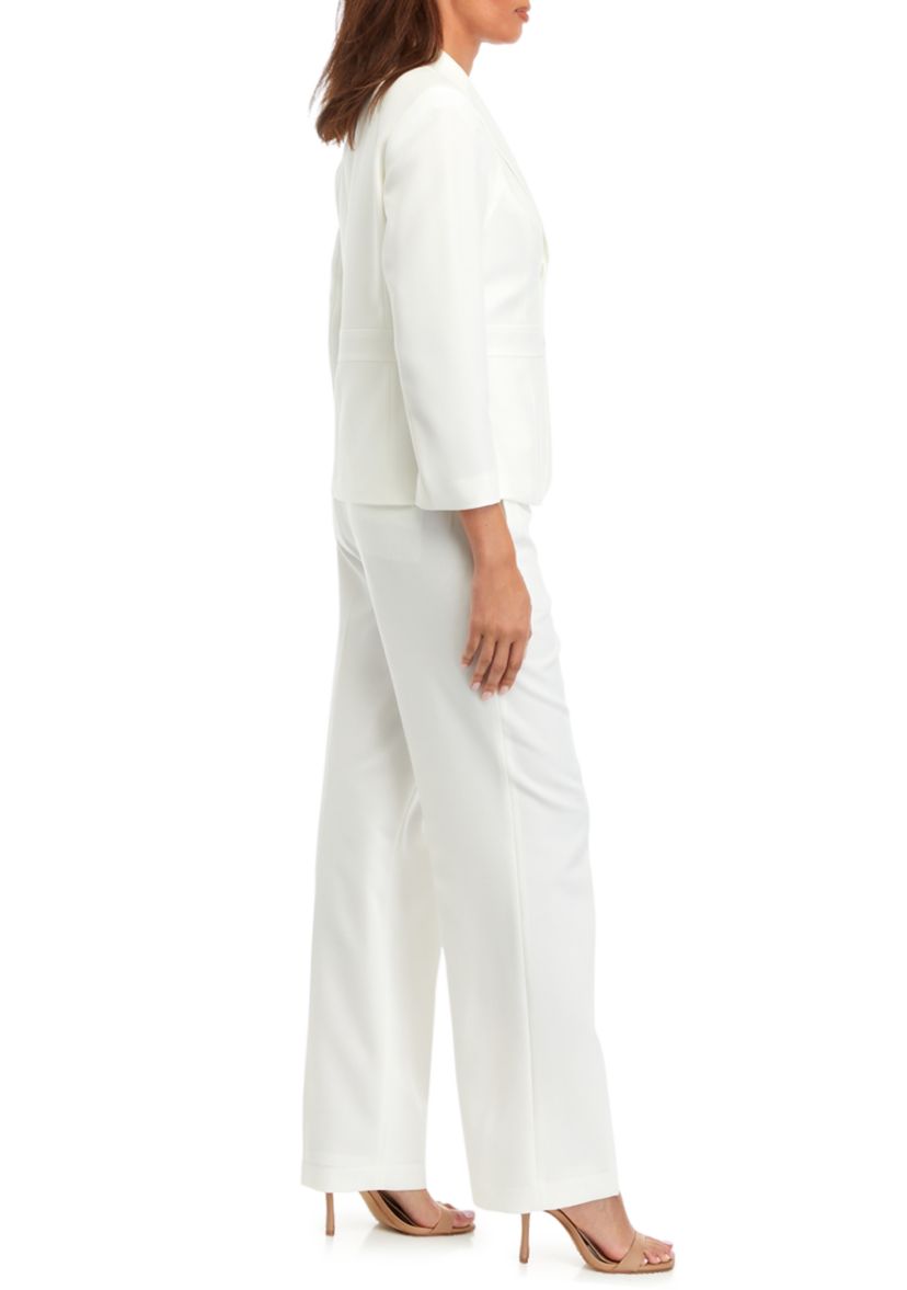 2 BUTTON NOTCH COLLAR INSET WAIST SEAMED JKT W/ 3/4 SLV AND FLY FRONT EXTEND TAB TROUSER