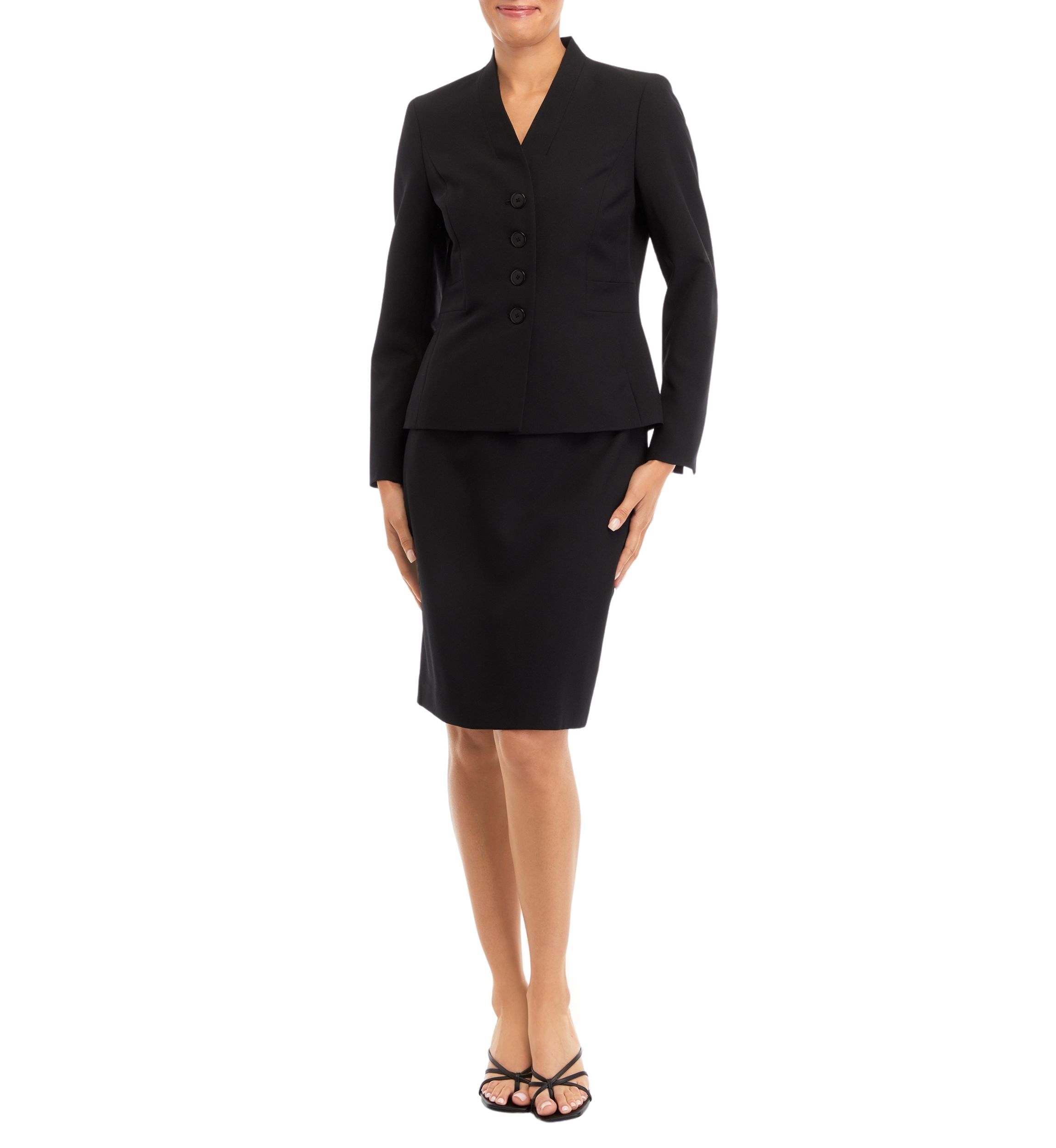 FOUR BUTTON COLLARLESS JACKET AND SLIM SKIRT