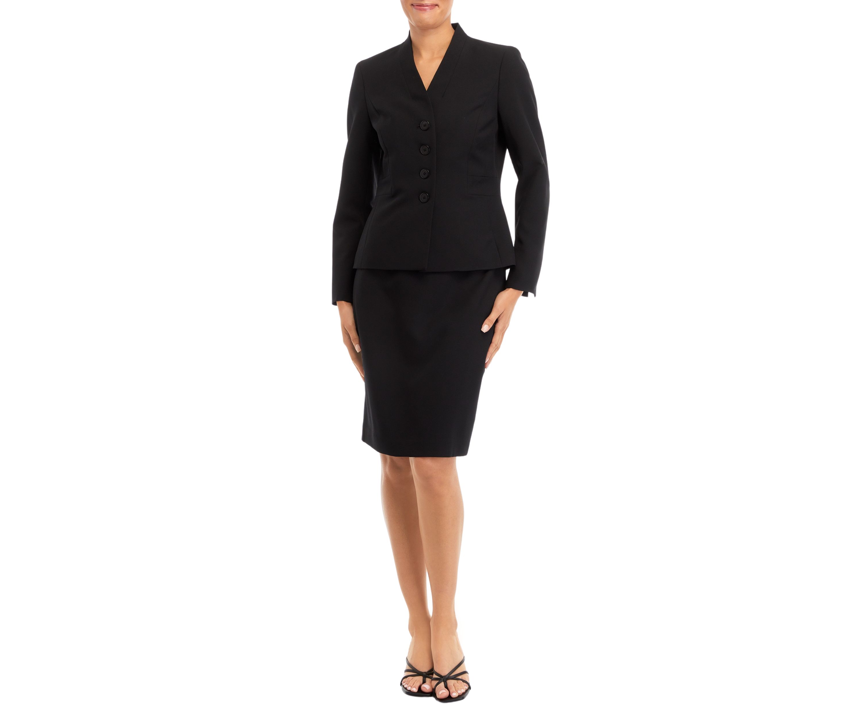 FOUR BUTTON COLLARLESS JACKET AND SLIM SKIRT