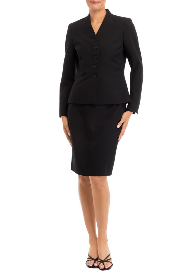 FOUR BUTTON COLLARLESS JACKET AND SLIM SKIRT