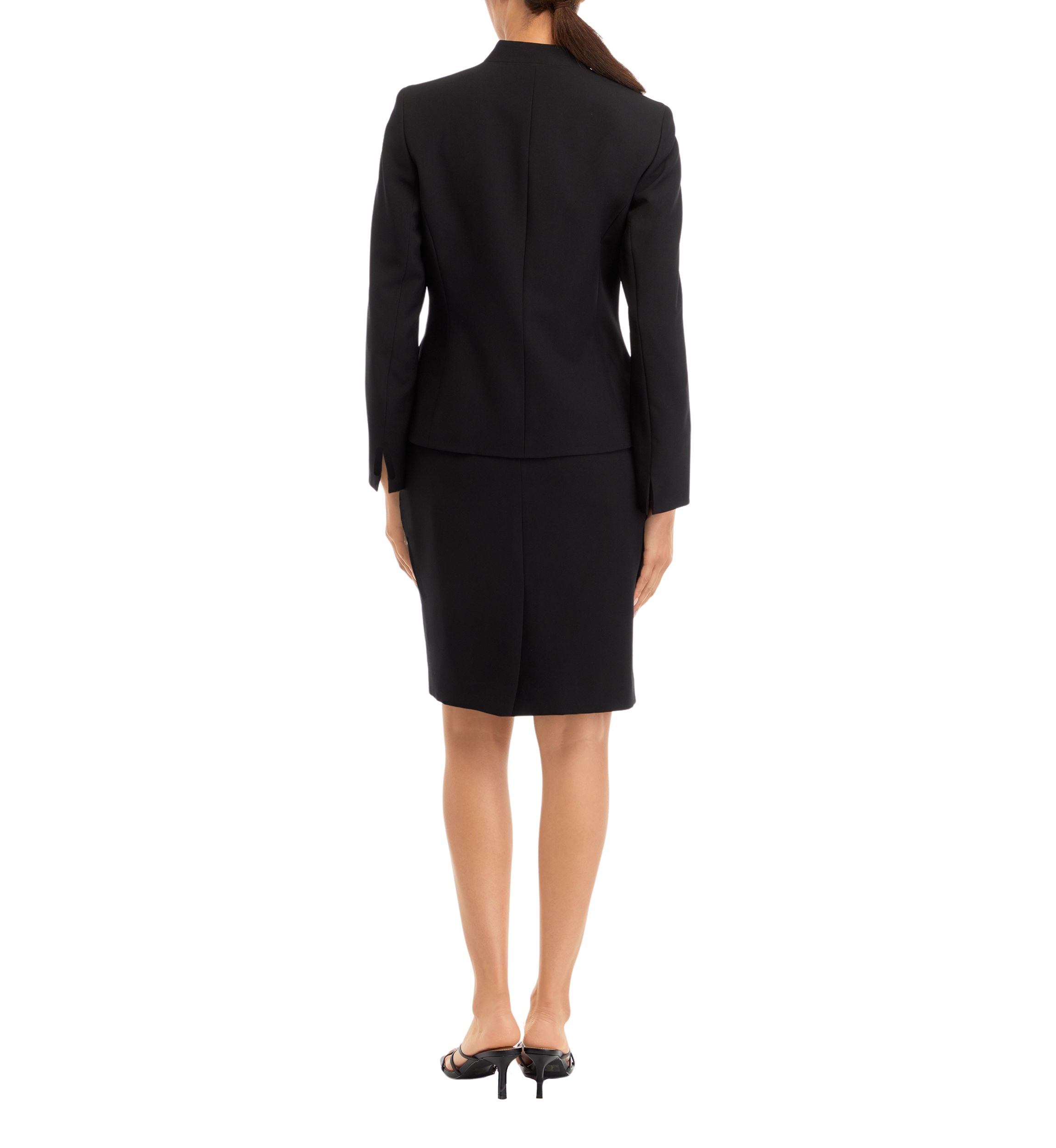 FOUR BUTTON COLLARLESS JACKET AND SLIM SKIRT