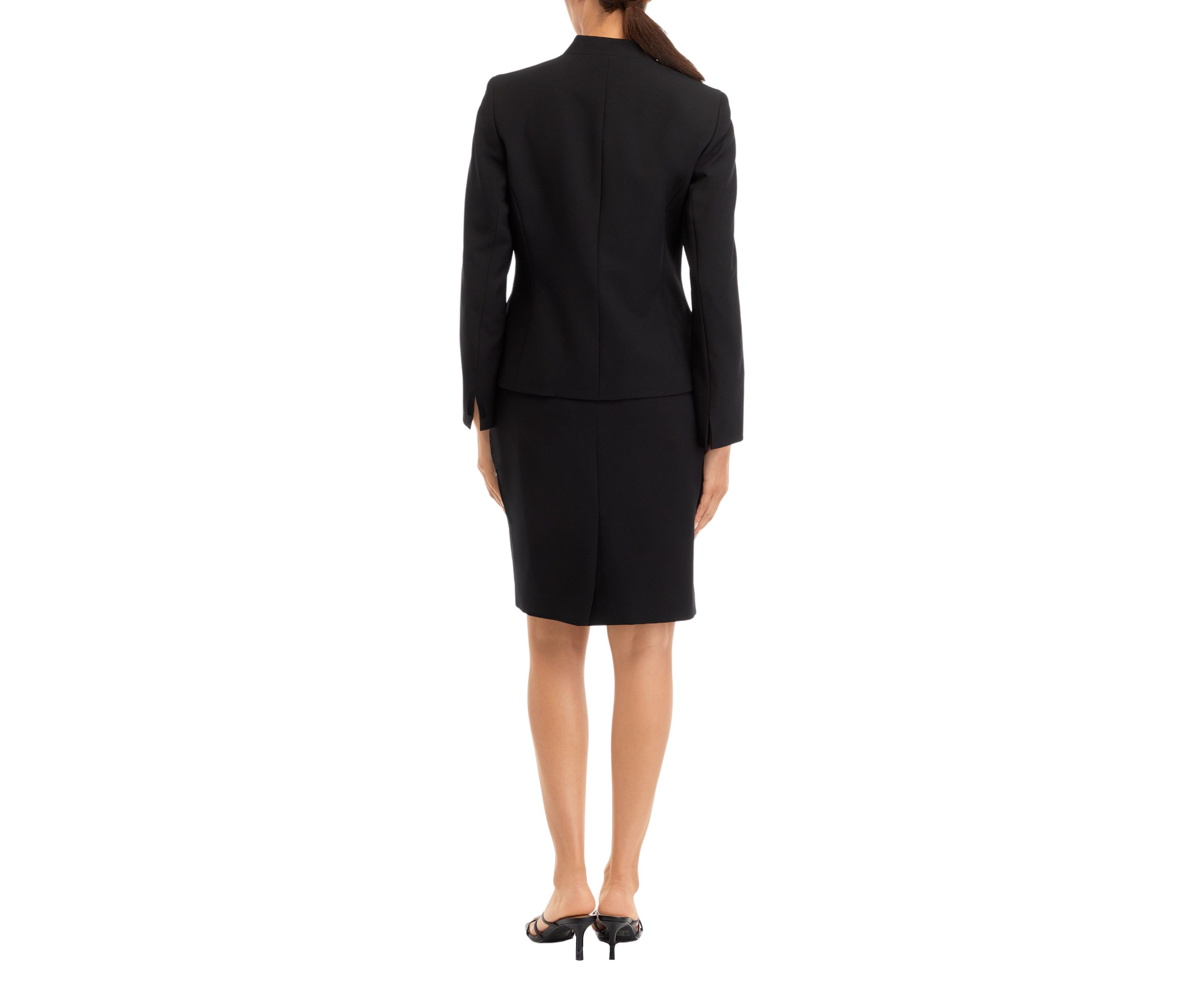 FOUR BUTTON COLLARLESS JACKET AND SLIM SKIRT