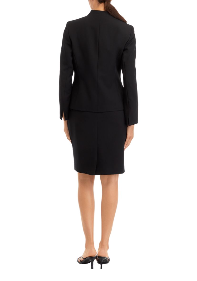 FOUR BUTTON COLLARLESS JACKET AND SLIM SKIRT