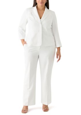 Le Suit Women's 2 BTTN 3Q JCKT & FLY FRONT PNT, White, 18 W