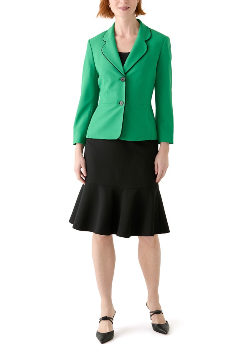 2 BTTN JCKT W/PIPING & FLOUNCE SKIRT