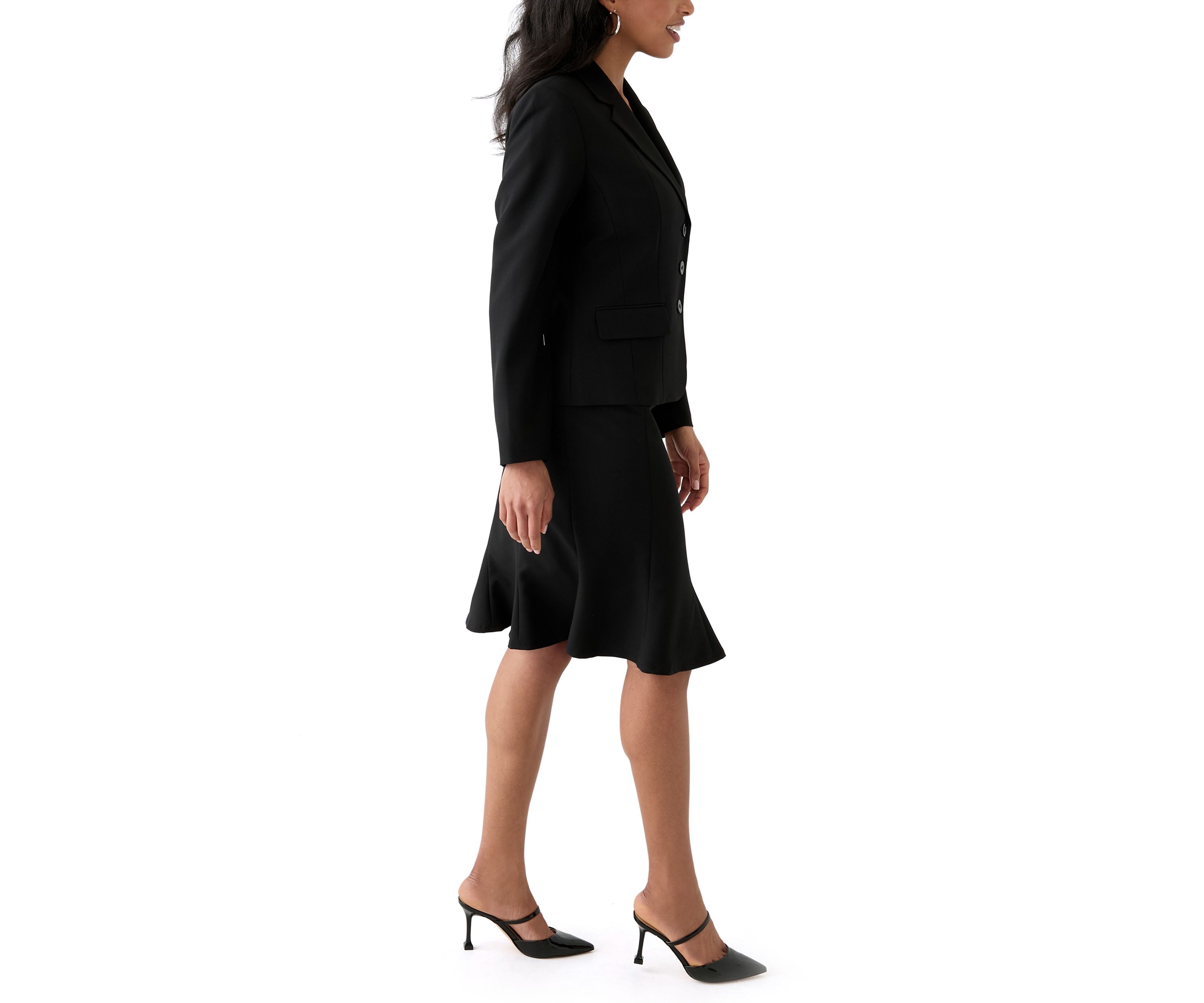 Three-Button Jacket & Flounce Skirt Suit