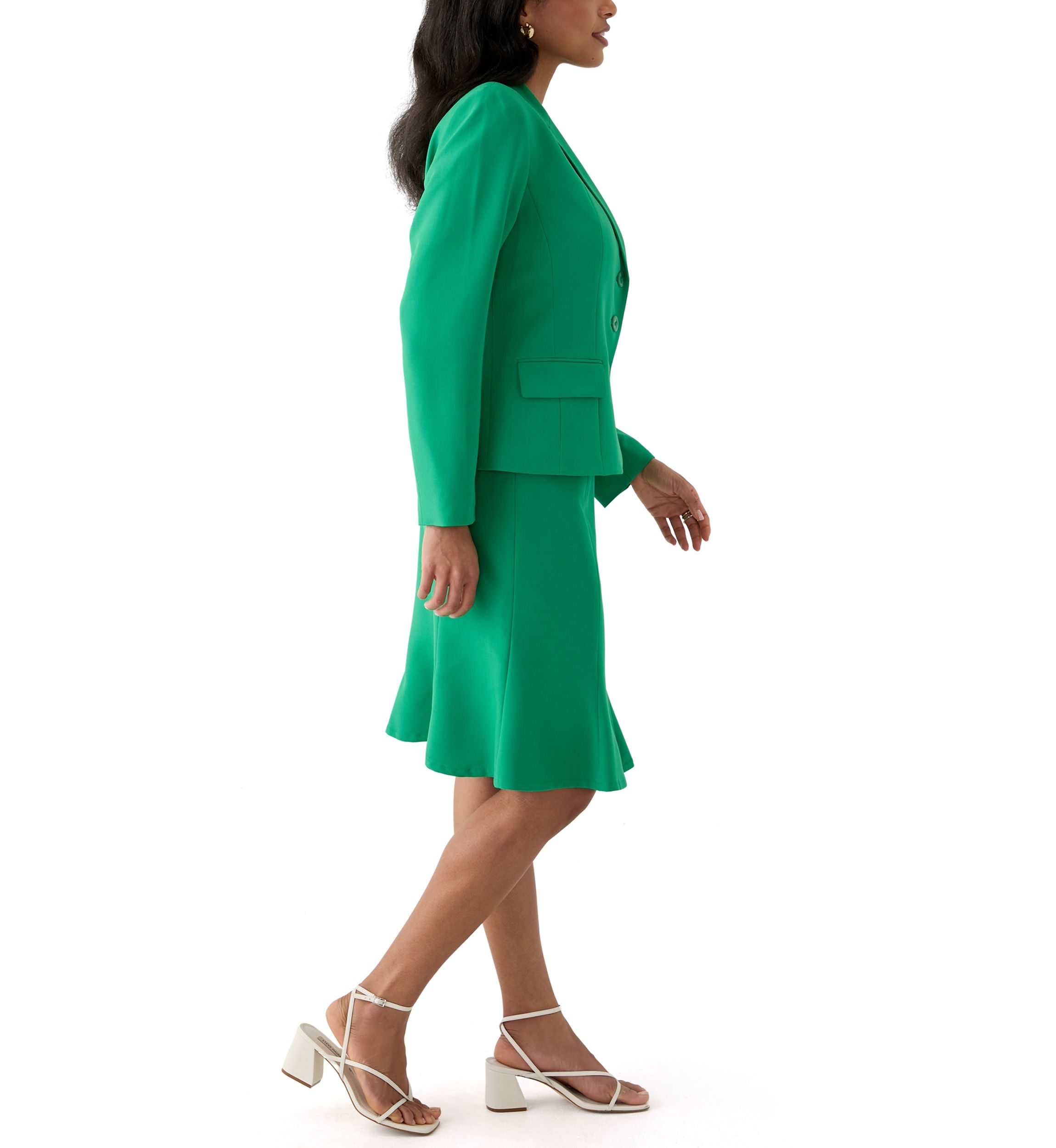 Three-Button Jacket & Flounce Skirt Suit