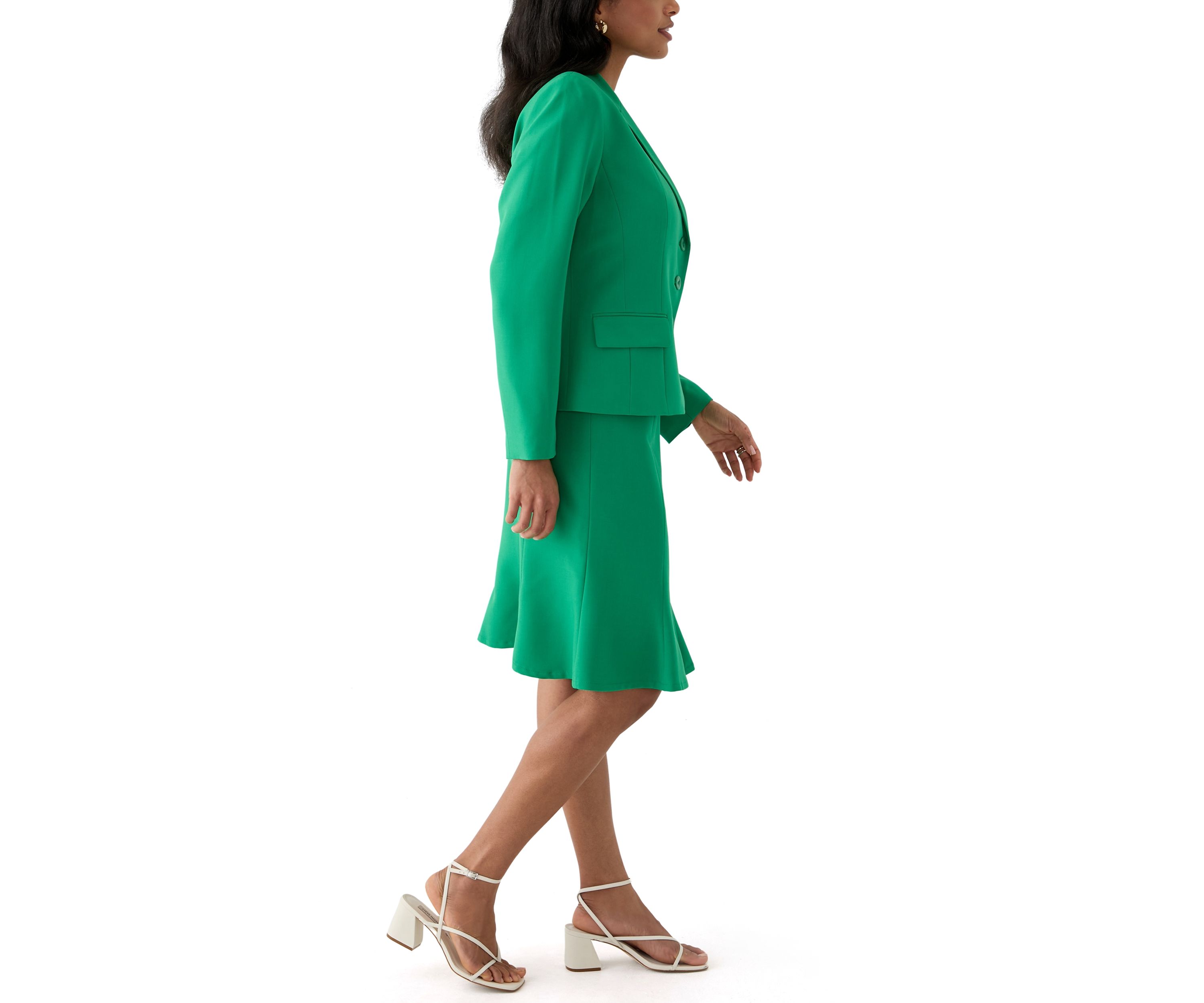 Three-Button Jacket & Flounce Skirt Suit
