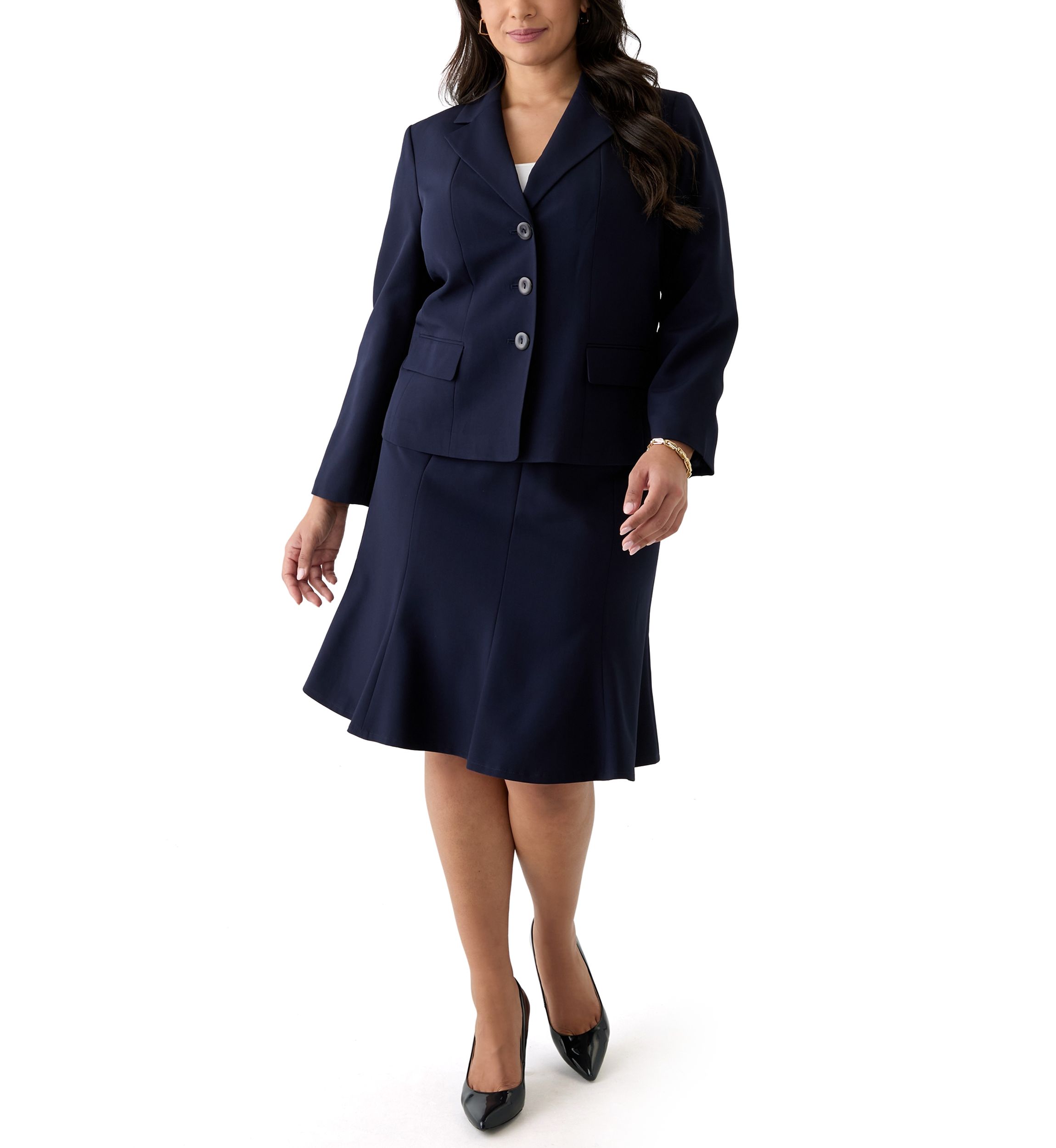Three-Button Jacket & Flounce Skirt Suit