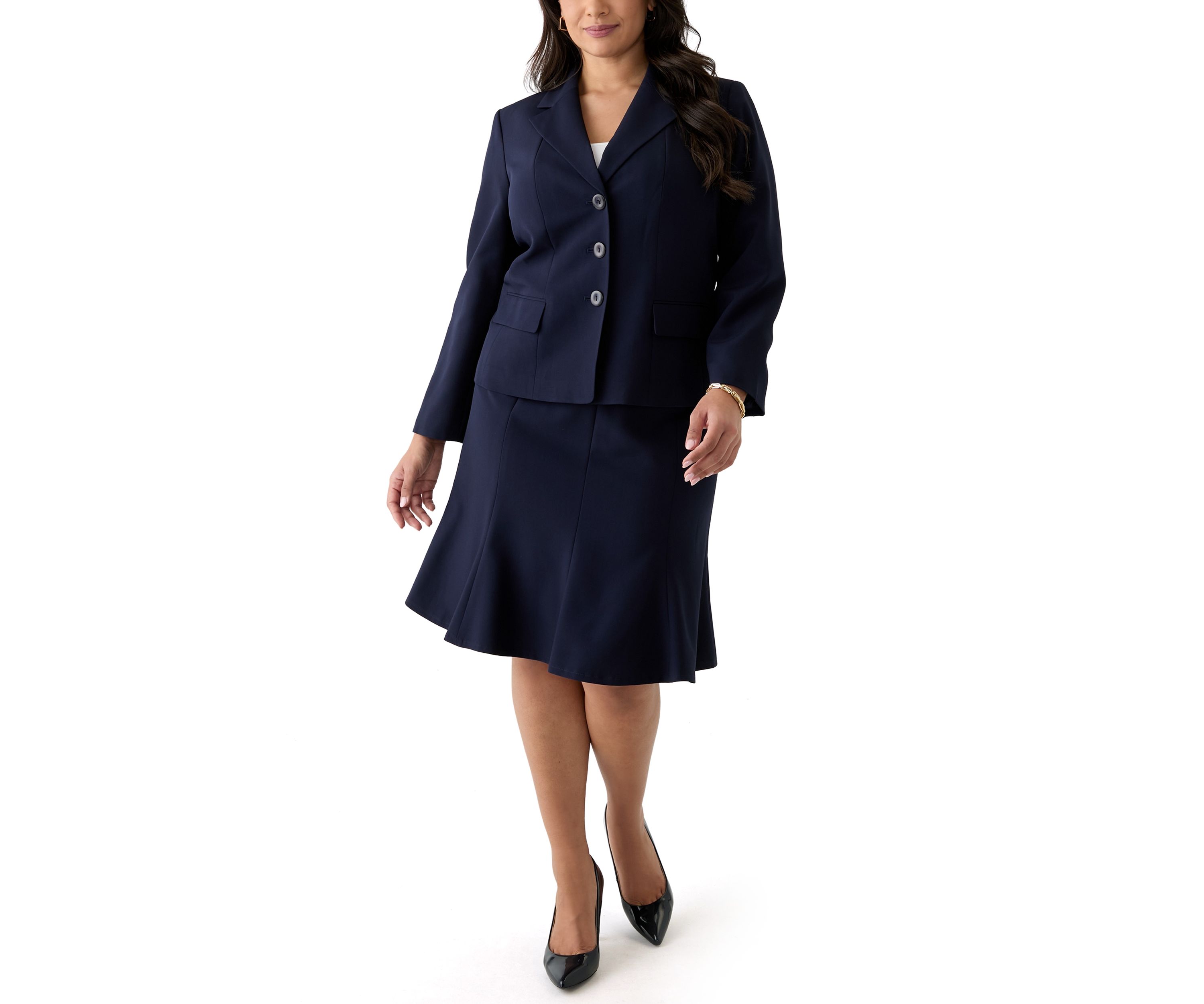 Three-Button Jacket & Flounce Skirt Suit