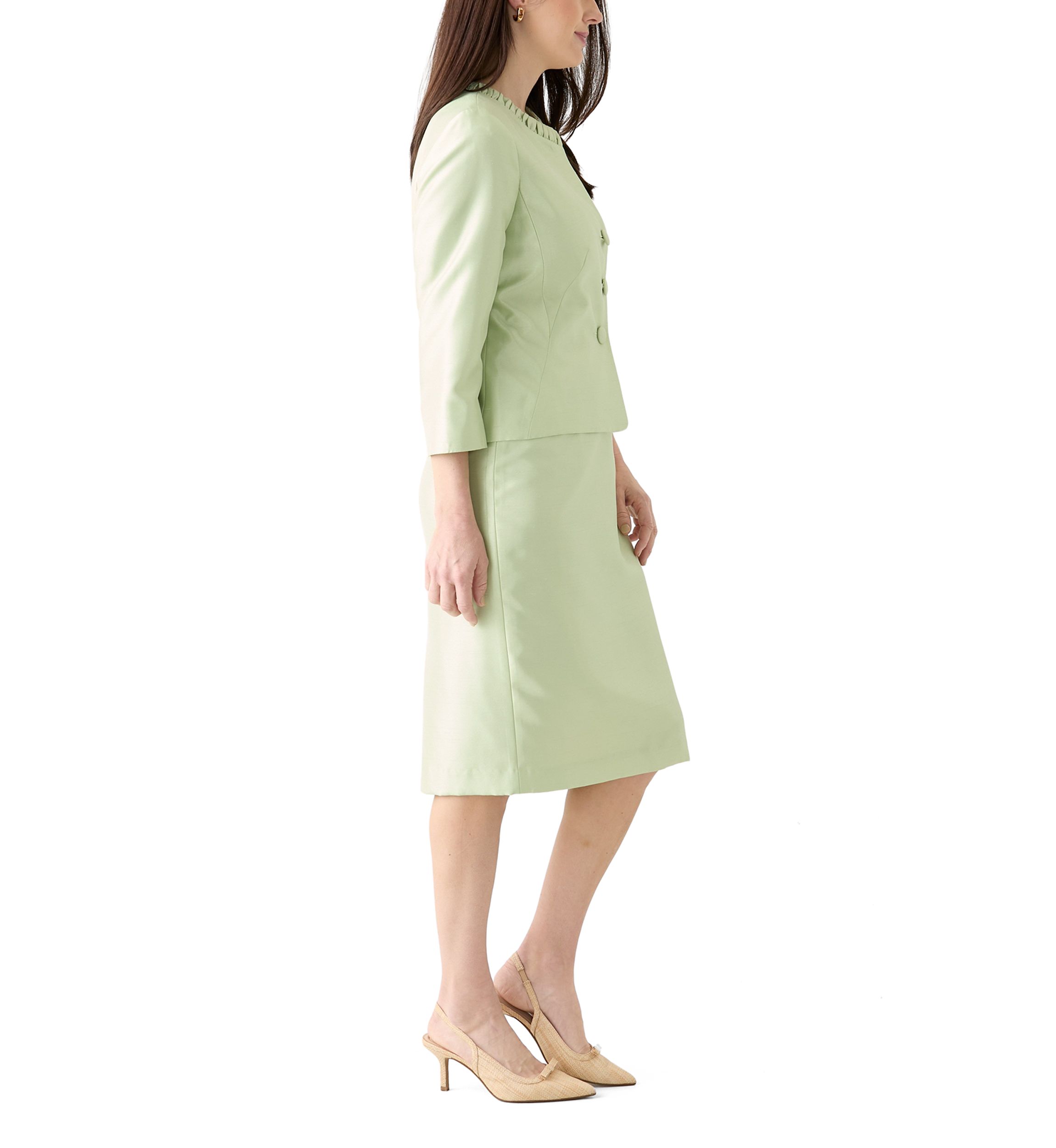 SHANTUNG 3 BTTN JCKT & SKIMMER SKIRT