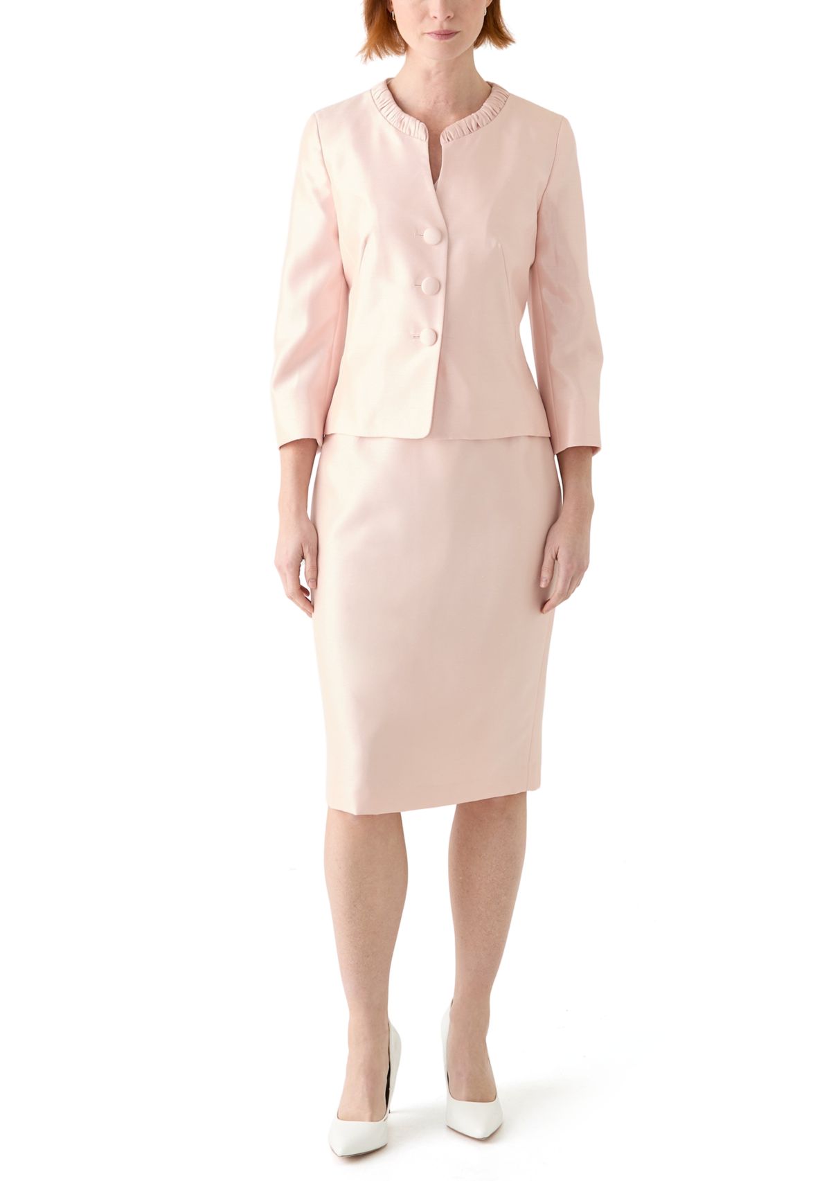 SHANTUNG 3 BTTN JCKT & SKIMMER SKIRT