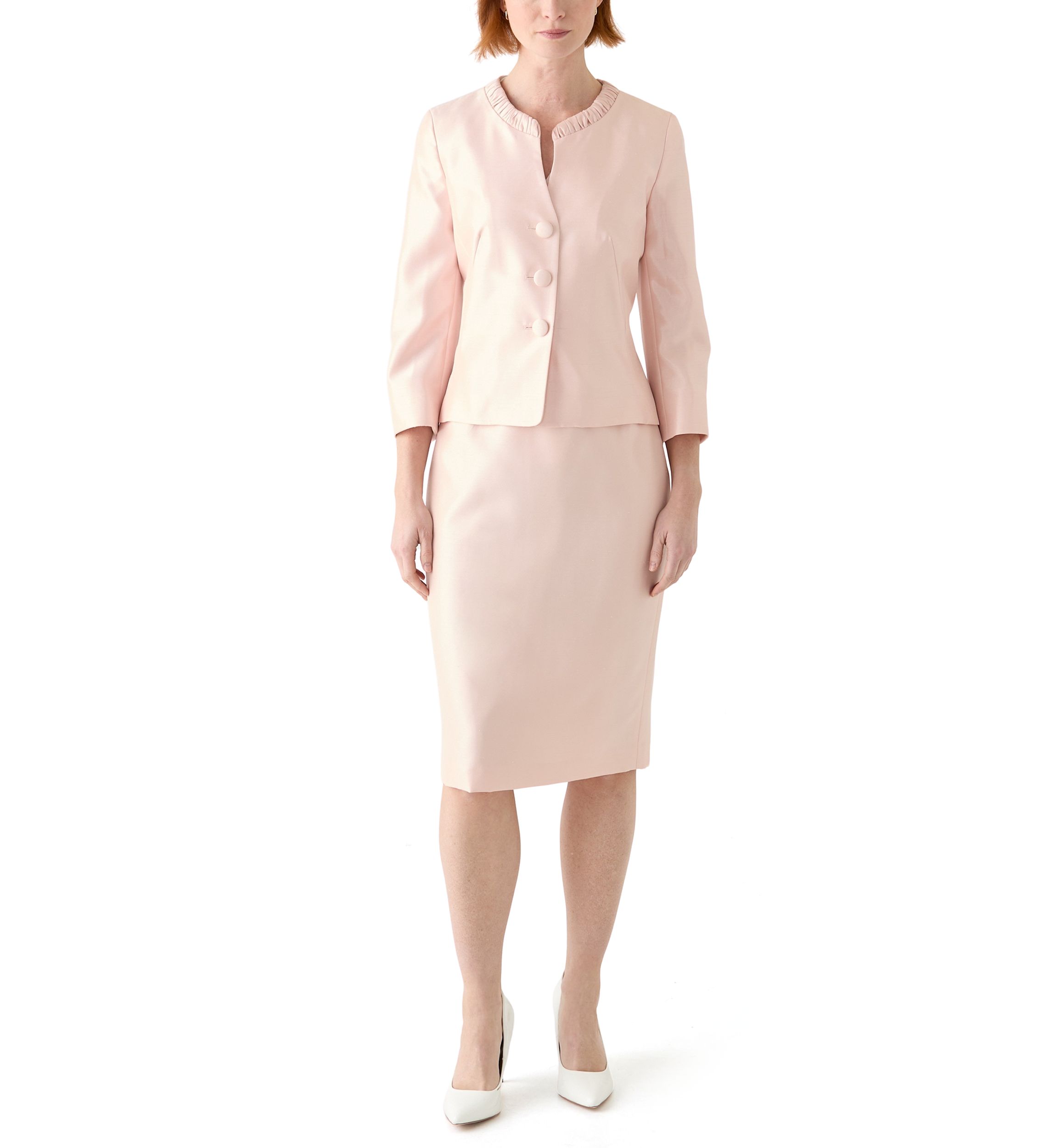 SHANTUNG 3 BTTN JCKT & SKIMMER SKIRT