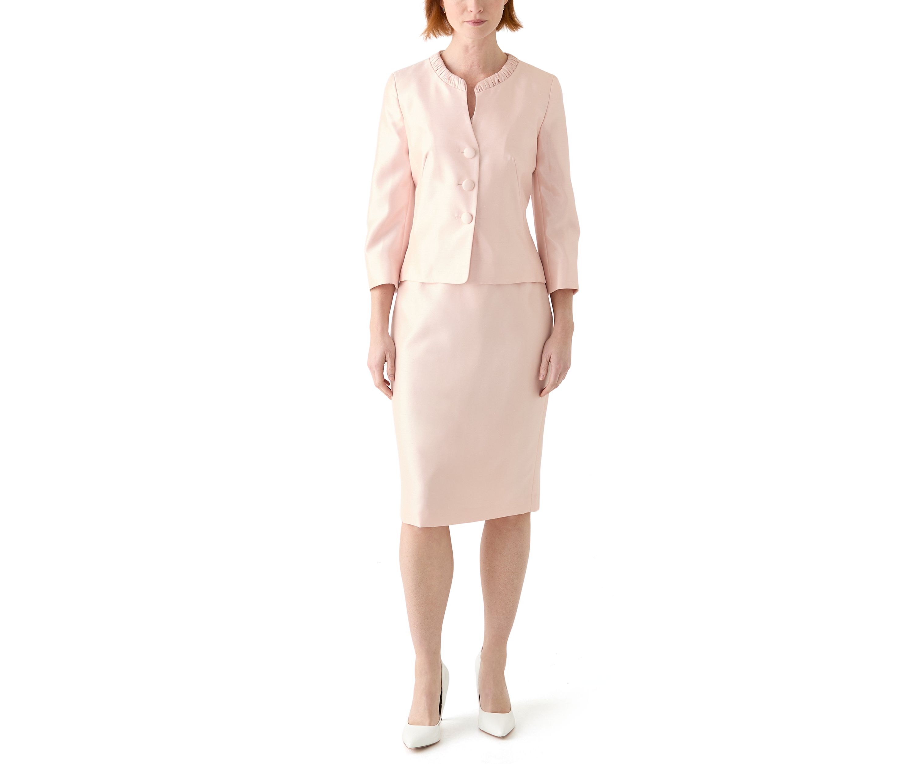 SHANTUNG 3 BTTN JCKT & SKIMMER SKIRT