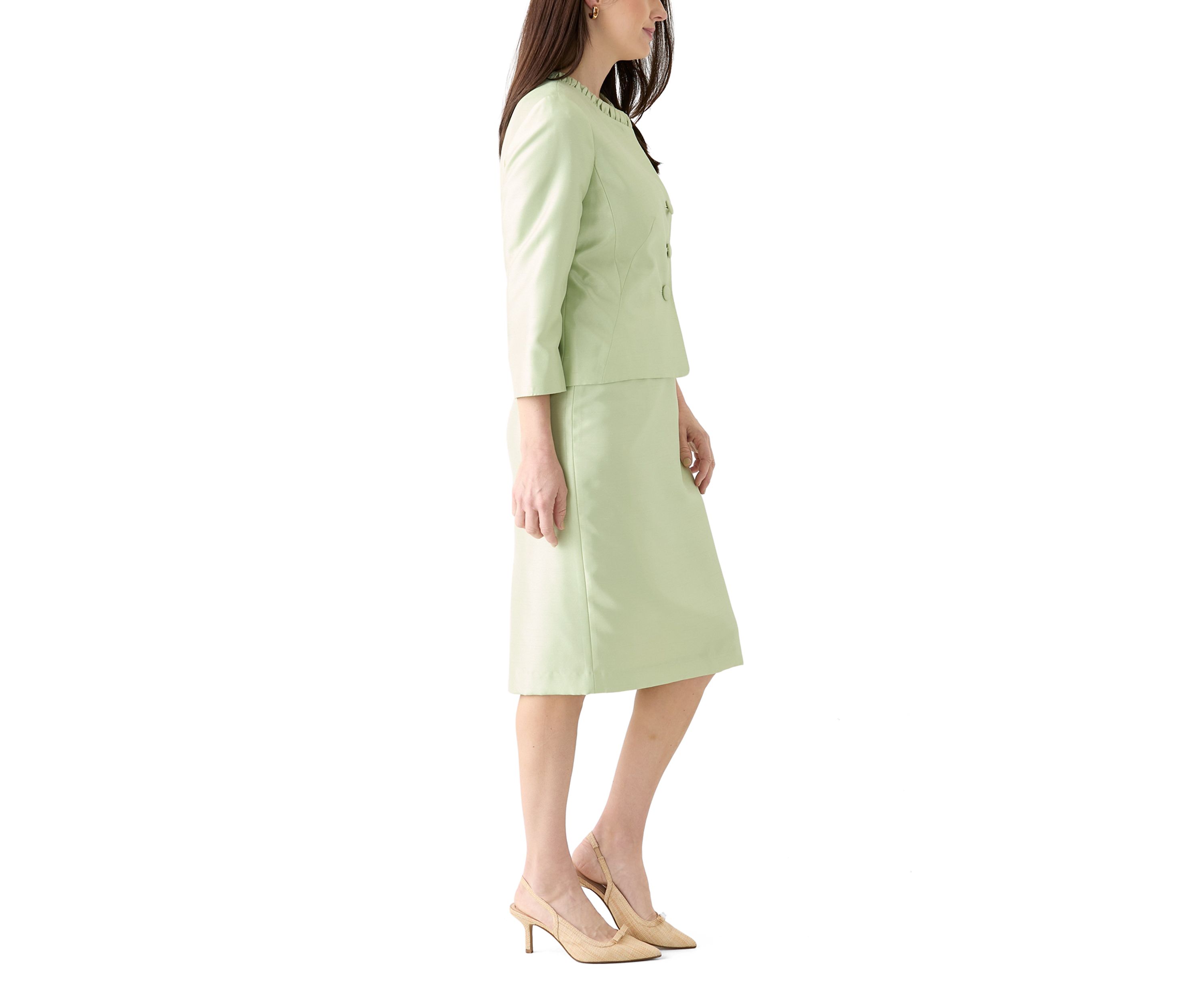 SHANTUNG 3 BTTN JCKT & SKIMMER SKIRT