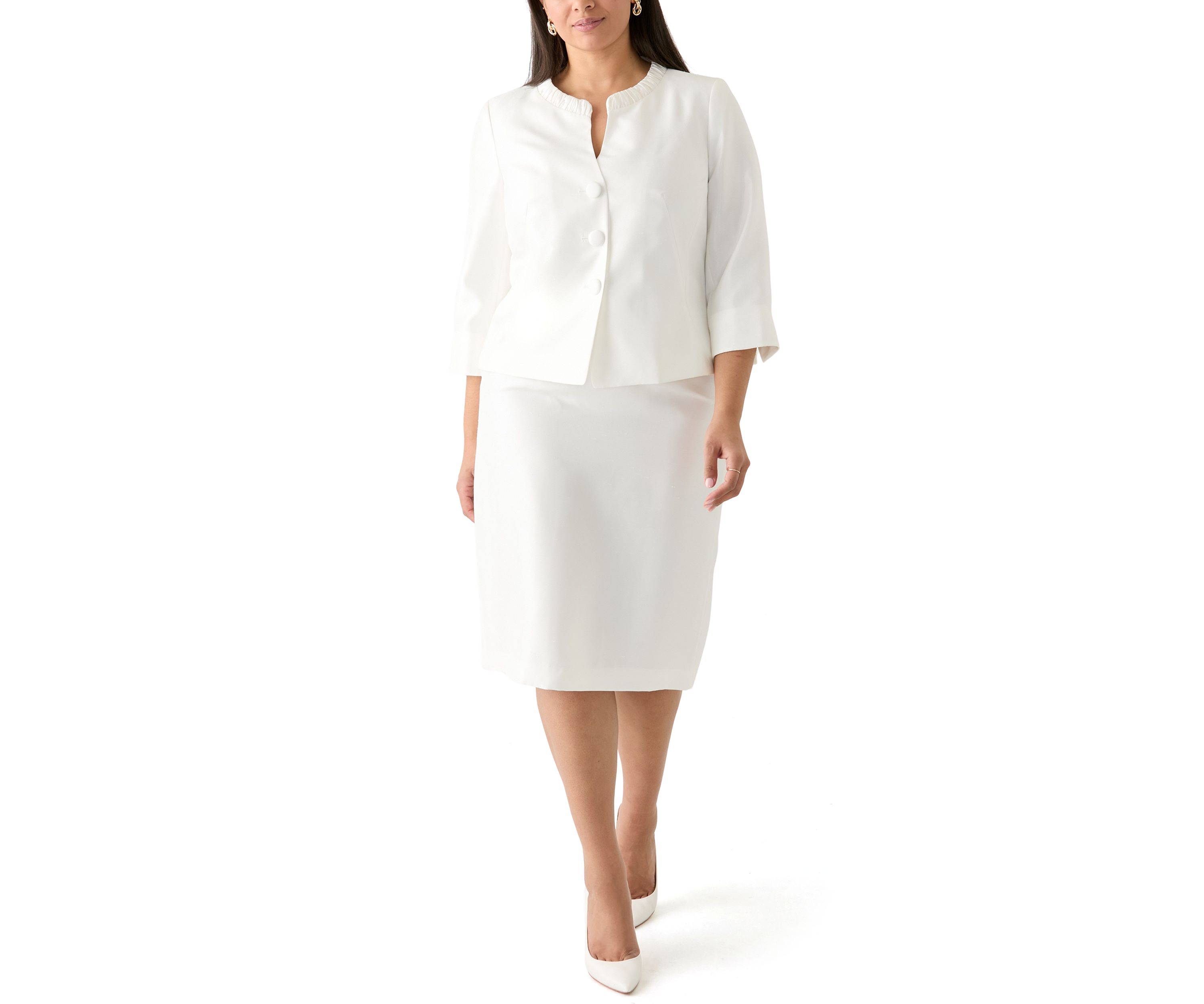 SHANTUNG 3 BTTN JCKT & SKIMMER SKIRT