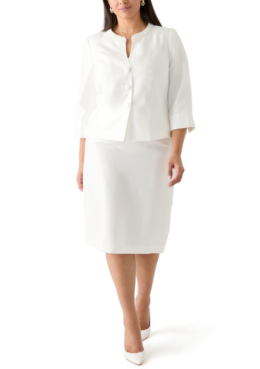 SHANTUNG 3 BTTN JCKT & SKIMMER SKIRT