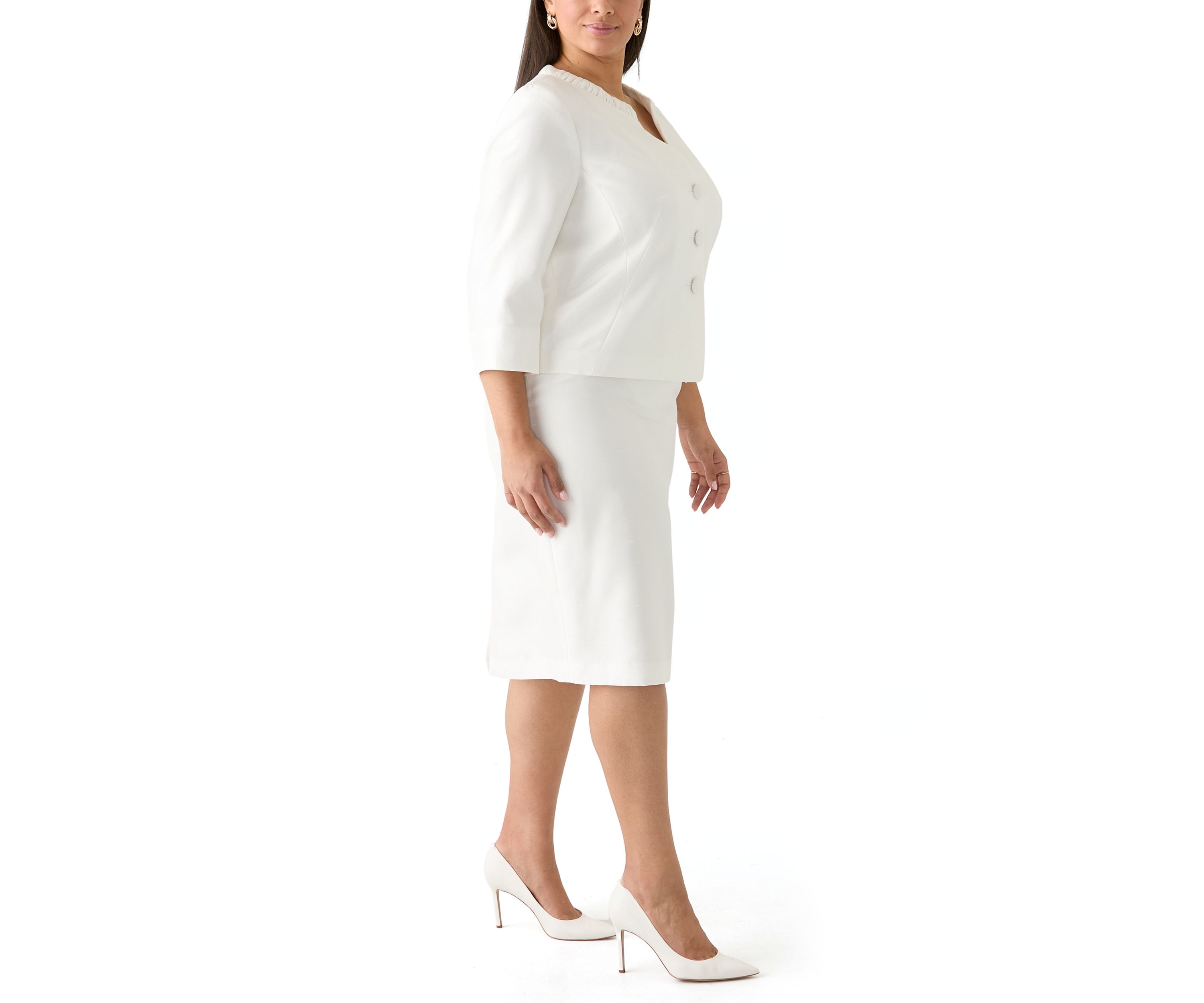 SHANTUNG 3 BTTN JCKT & SKIMMER SKIRT