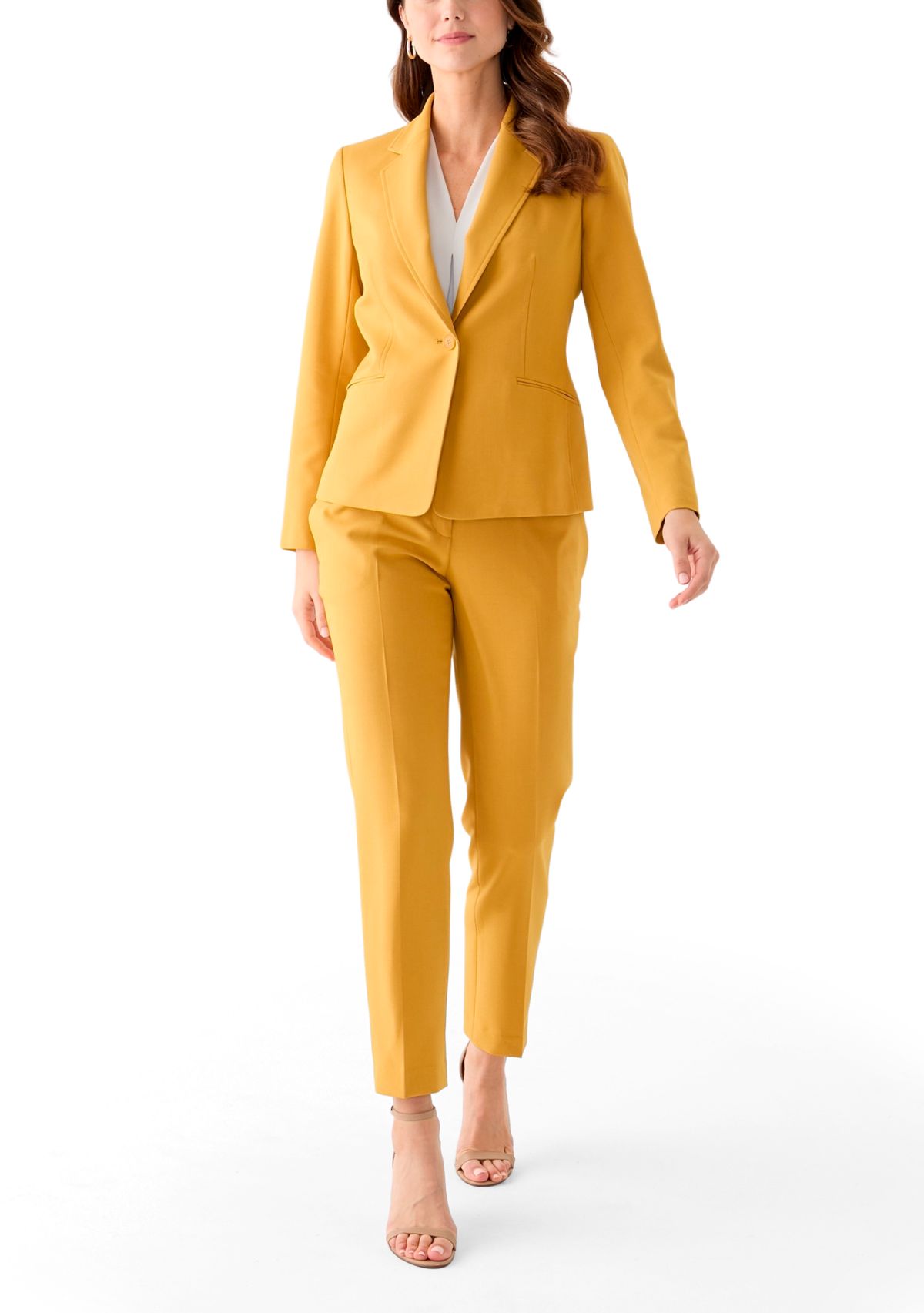 One Button Long Sleeve Jacket & Fly Front Slim Pant