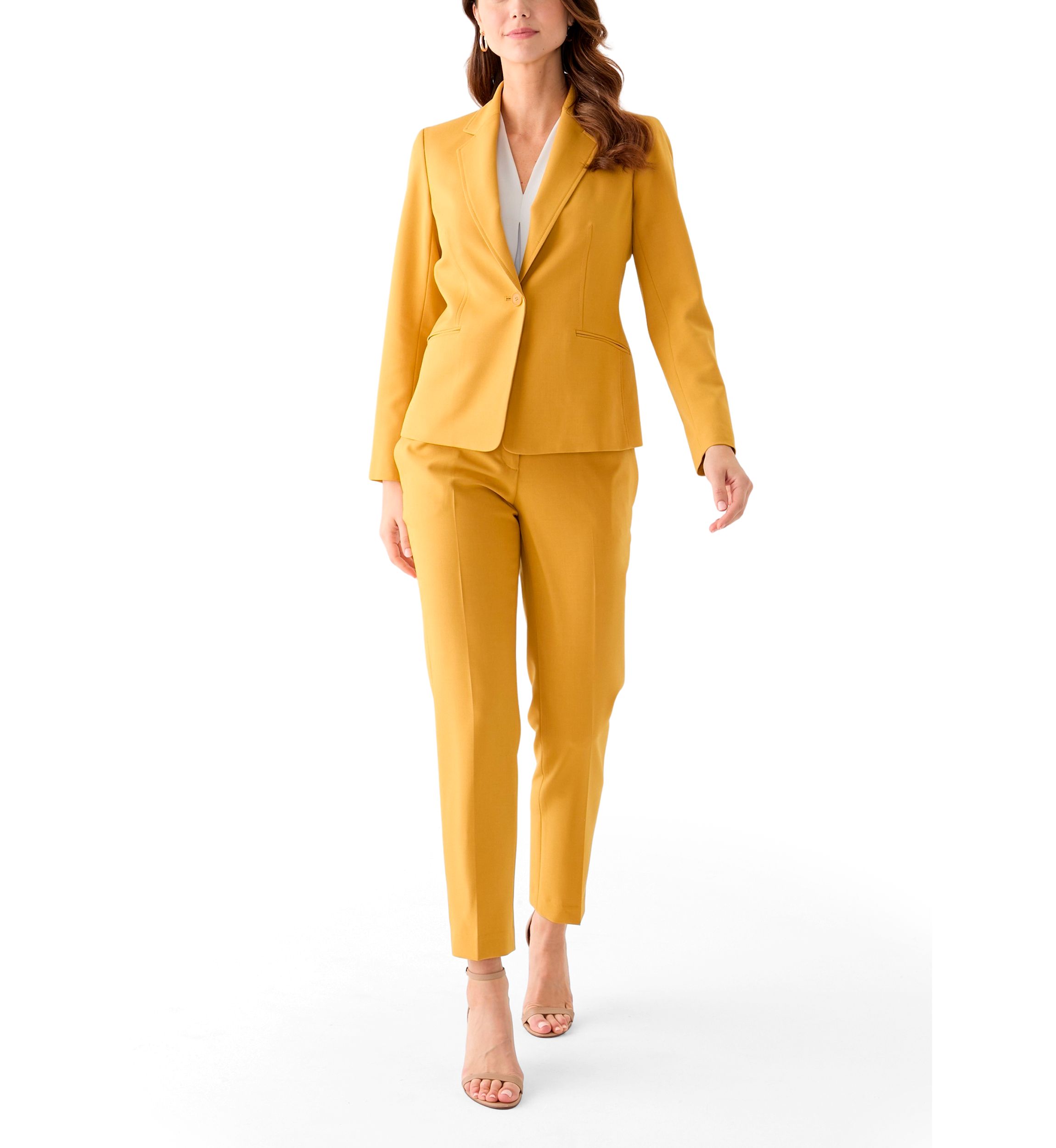 One Button Long Sleeve Jacket & Fly Front Slim Pant